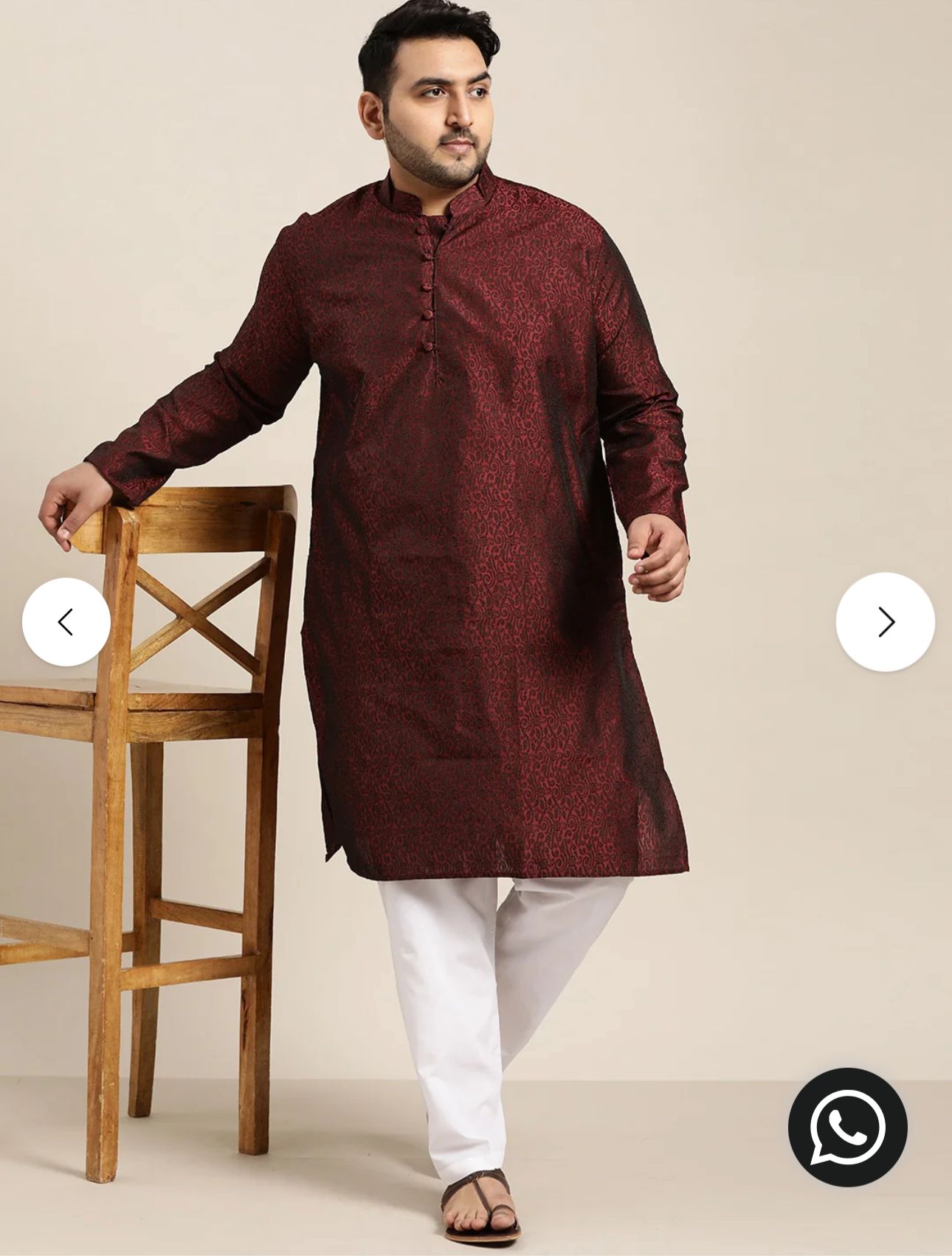 Men's Silk Blend Maroon Self Design ONLY Long Kurta in Berlin