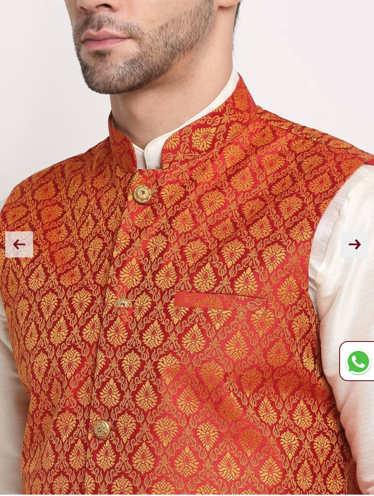 Silk Blend Kurta And Churidar With Jacquard Red Nehru Jacket