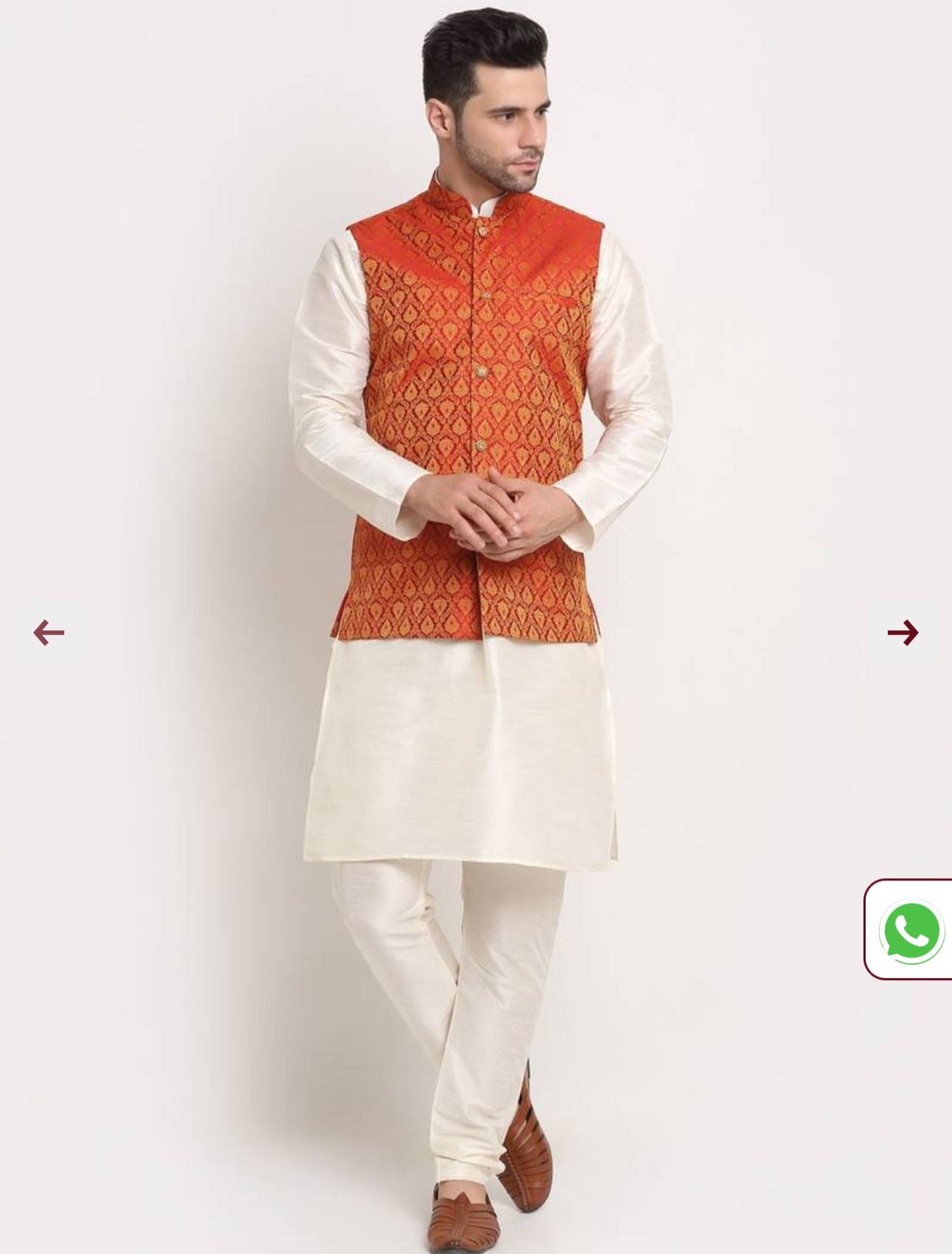 Silk Blend Kurta And Churidar With Jacquard Red Nehru Jacket