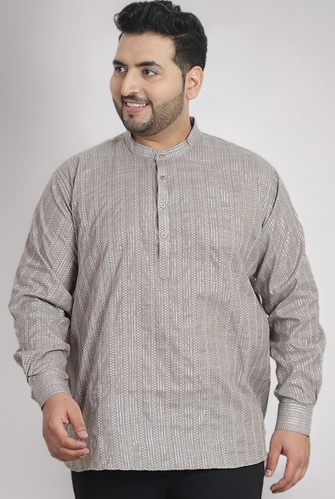 Men's Silk Blend Cream Printed ONLY Long Kurta in Germany