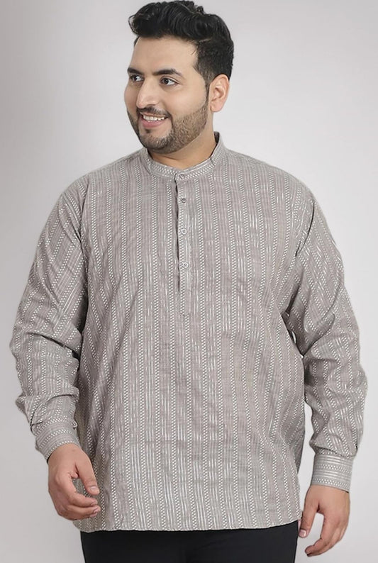 Men's Silk Blend Cream Printed ONLY Long Kurta in Germany