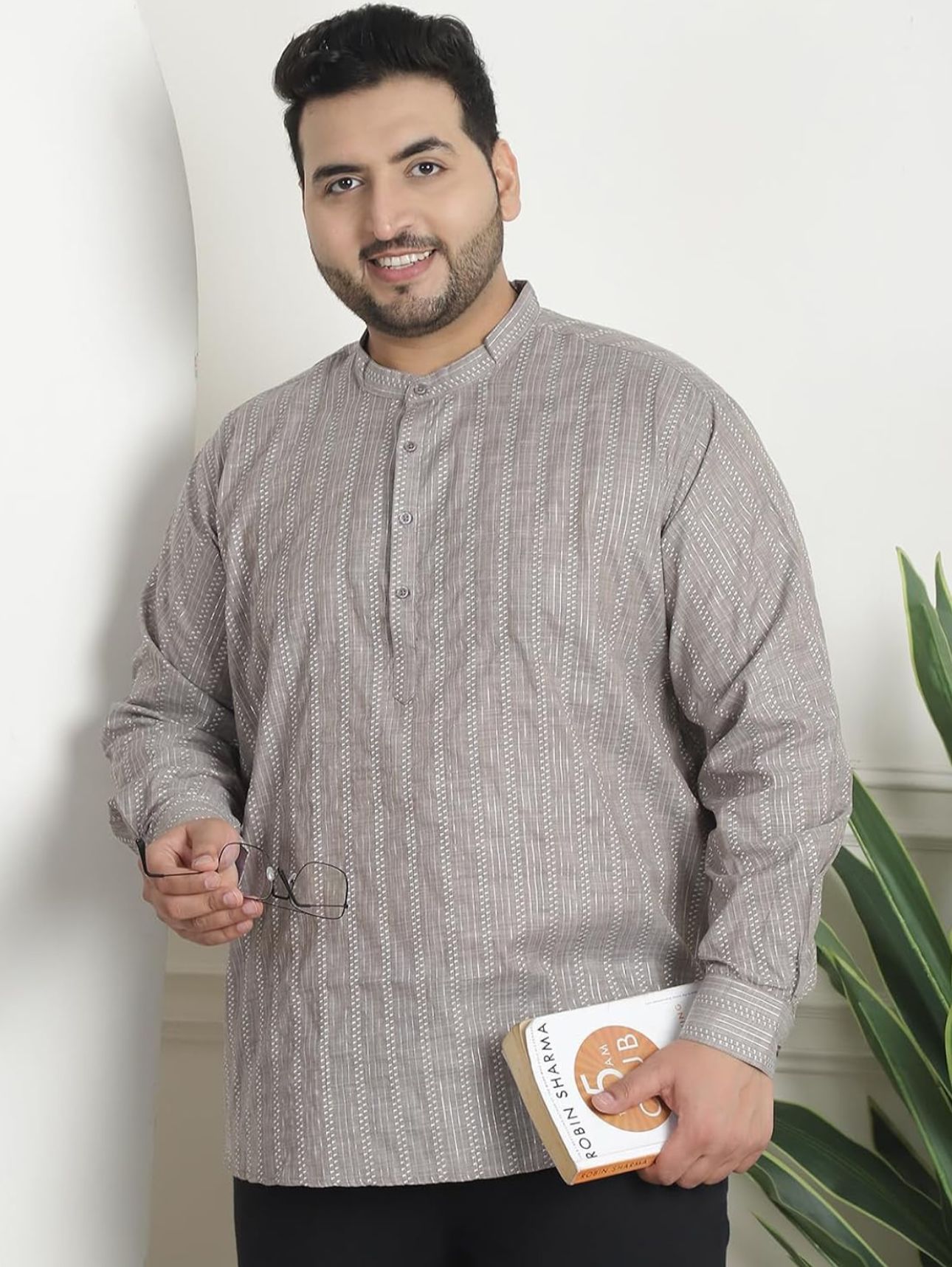 Men's Silk Blend Cream Printed ONLY Long Kurta in Germany