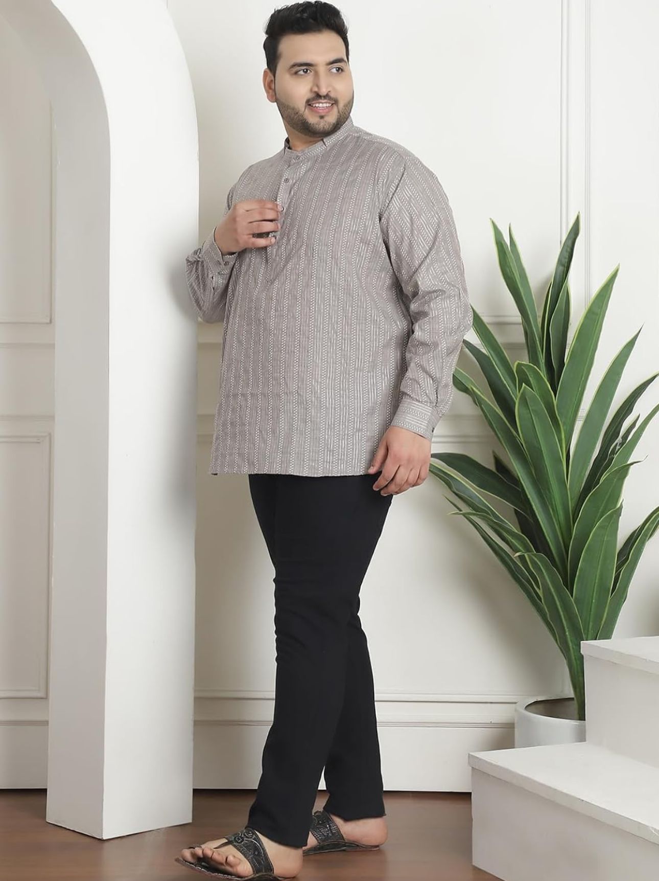 Men's Silk Blend Cream Printed ONLY Long Kurta in Germany