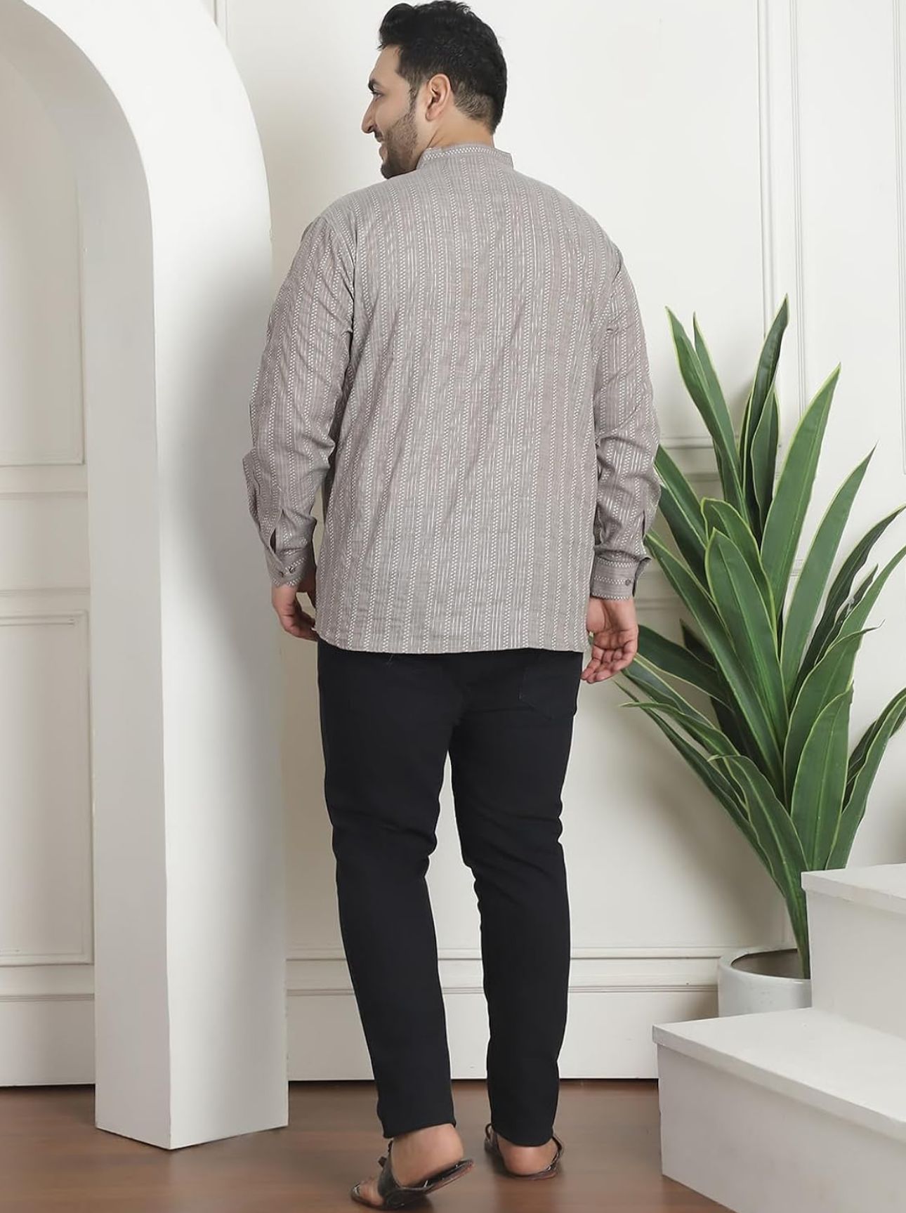 Men's Silk Blend Cream Printed ONLY Long Kurta in Germany