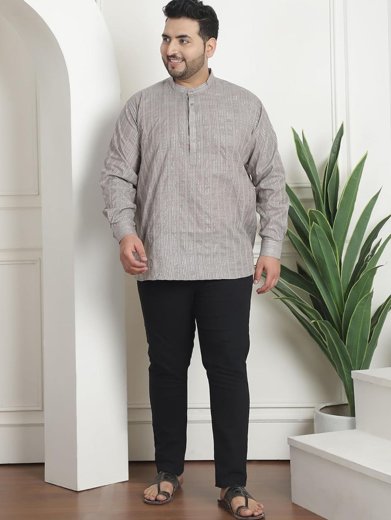 Men's Silk Blend Cream Printed ONLY Long Kurta in Germany