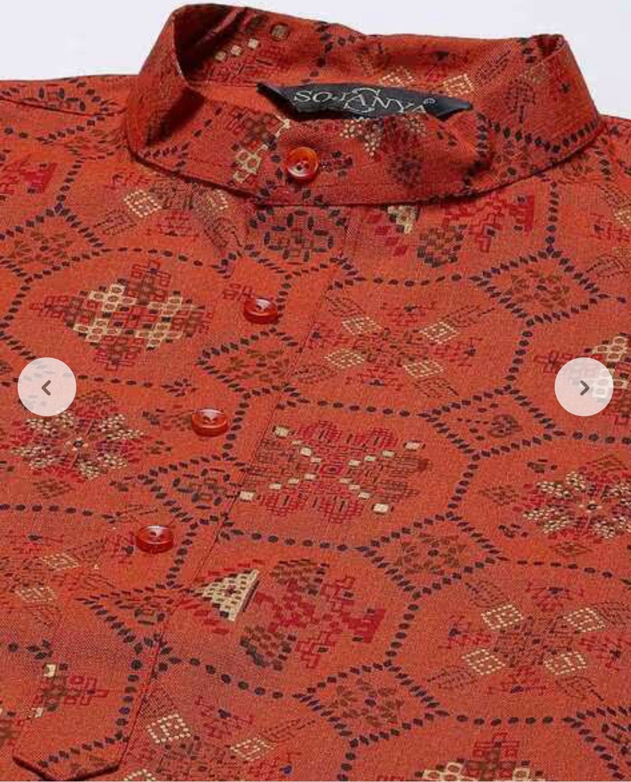 Men's Cotton Linen Orange and Multi Printed Kurta and White Pyjama in Berlin