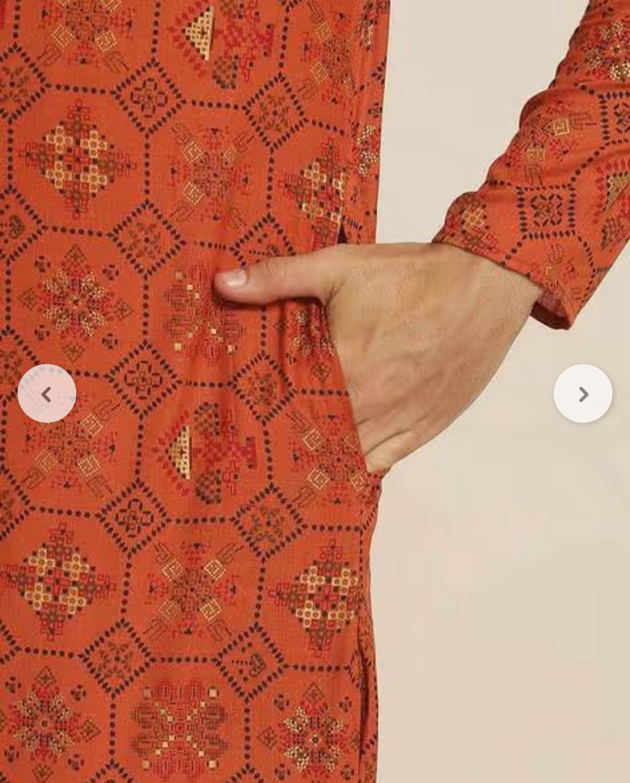 Men's Cotton Linen Orange and Multi Printed Kurta and White Pyjama in Berlin
