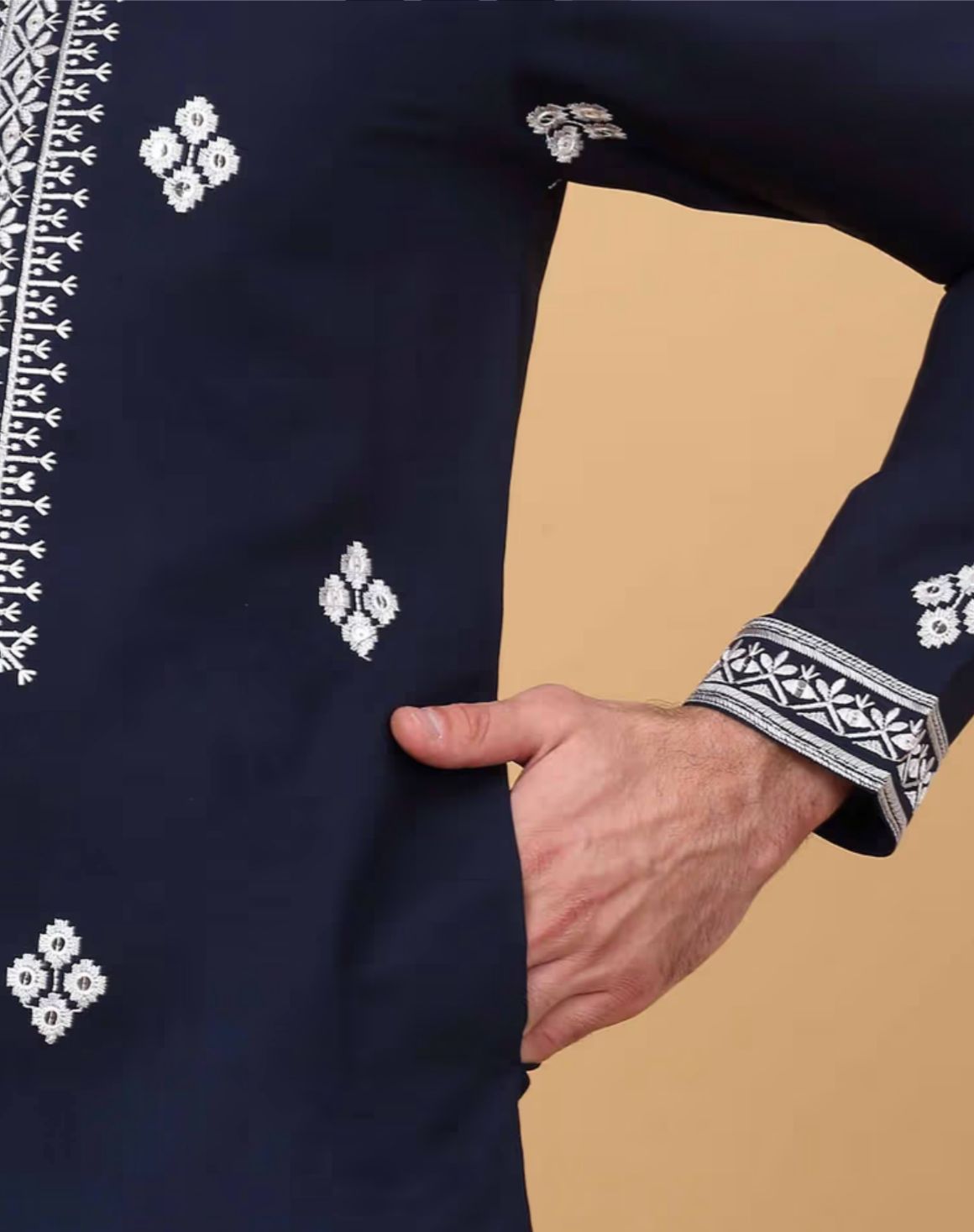 Men Blue Embroidered Kurta with Trouser with Stole in Germany