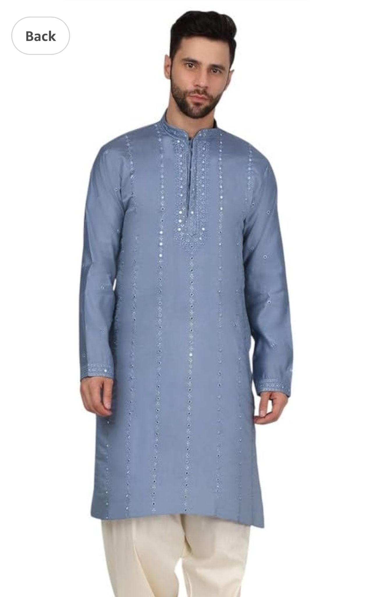 Men's Cotton Silk Mirror Work Yoke Design Long Sleeve Kurta in Germany