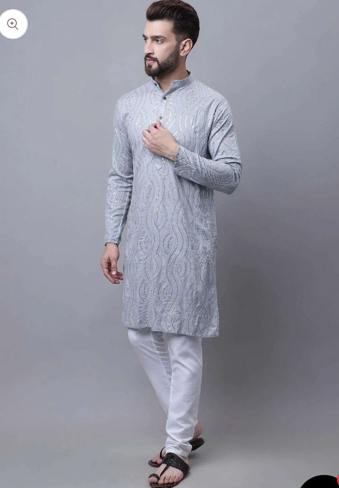Ethnic Motifs Embroidered Mandarin Collar Straight Cotton Silk Kurta & Pyjama in Germany