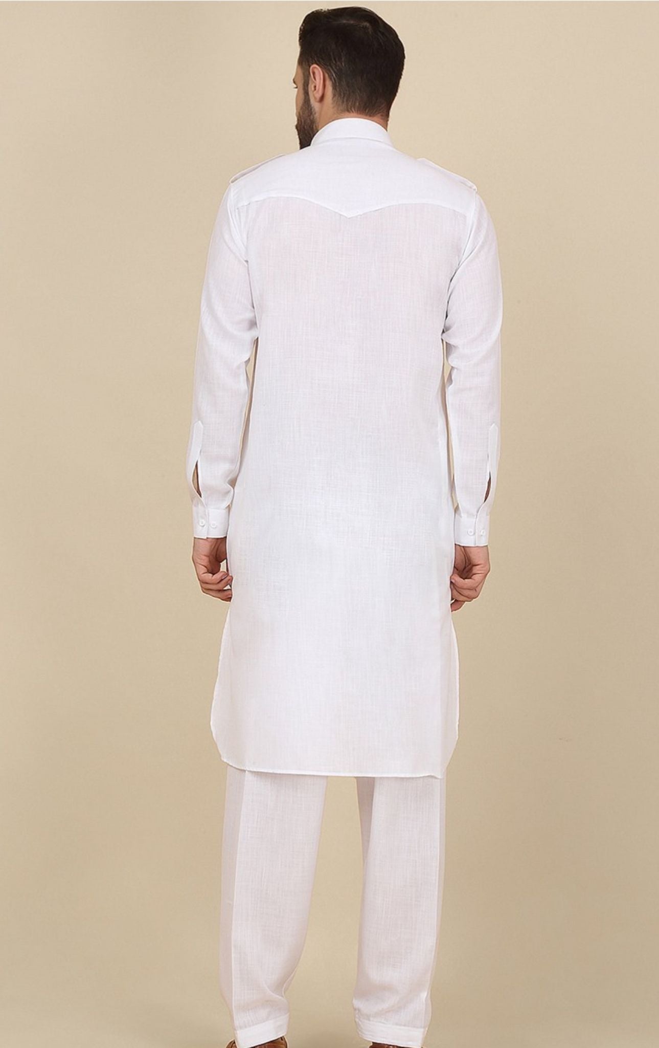 Shirt Collar Cuffed Sleeves Pure Cotton Pathani Kurta With Salwar in Germany