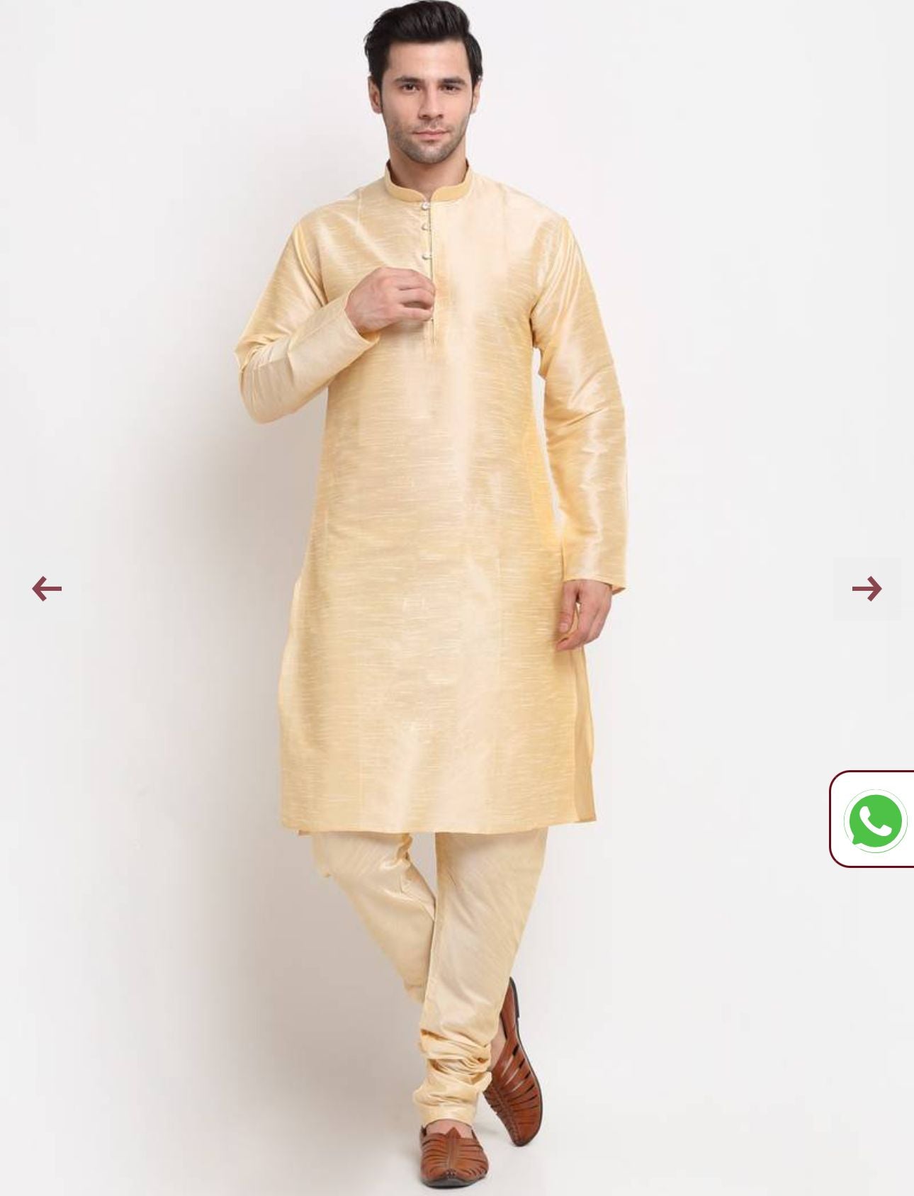 Men's Gold Jacquard Silk Kurta & Churidaar Pyjama in Germany
