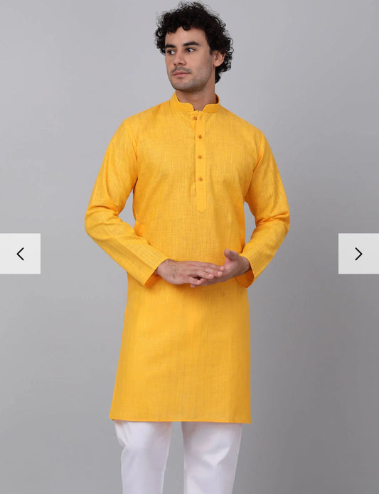 Men Cotton Linen Striped Thread Work Knee Length Kurta Only in Germany