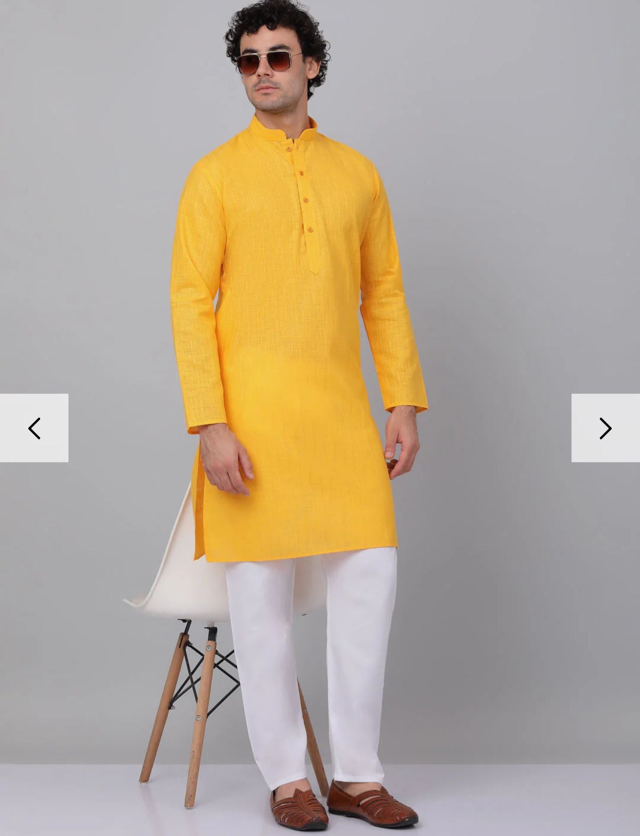 Men Cotton Linen Striped Thread Work Knee Length Kurta Only in Germany