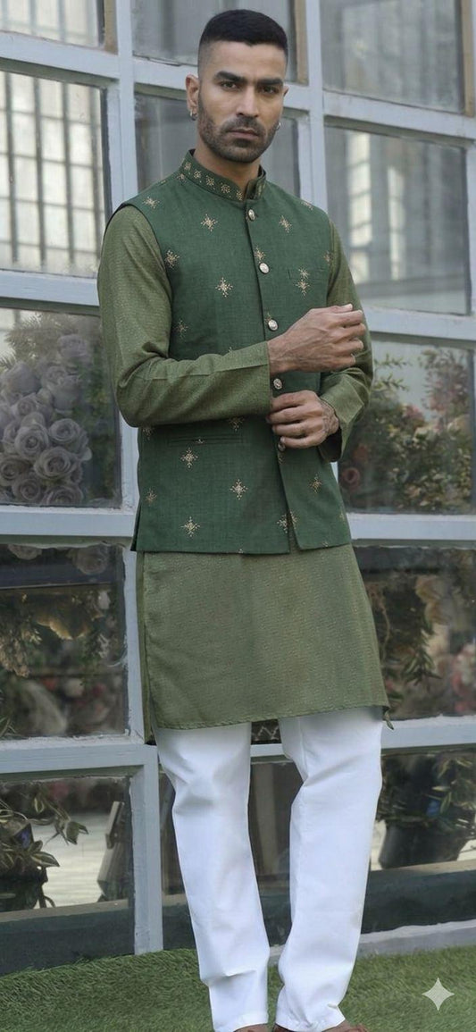 Men Cotton Pathani Kurta & Salwar With Nehru Jacket in Germany