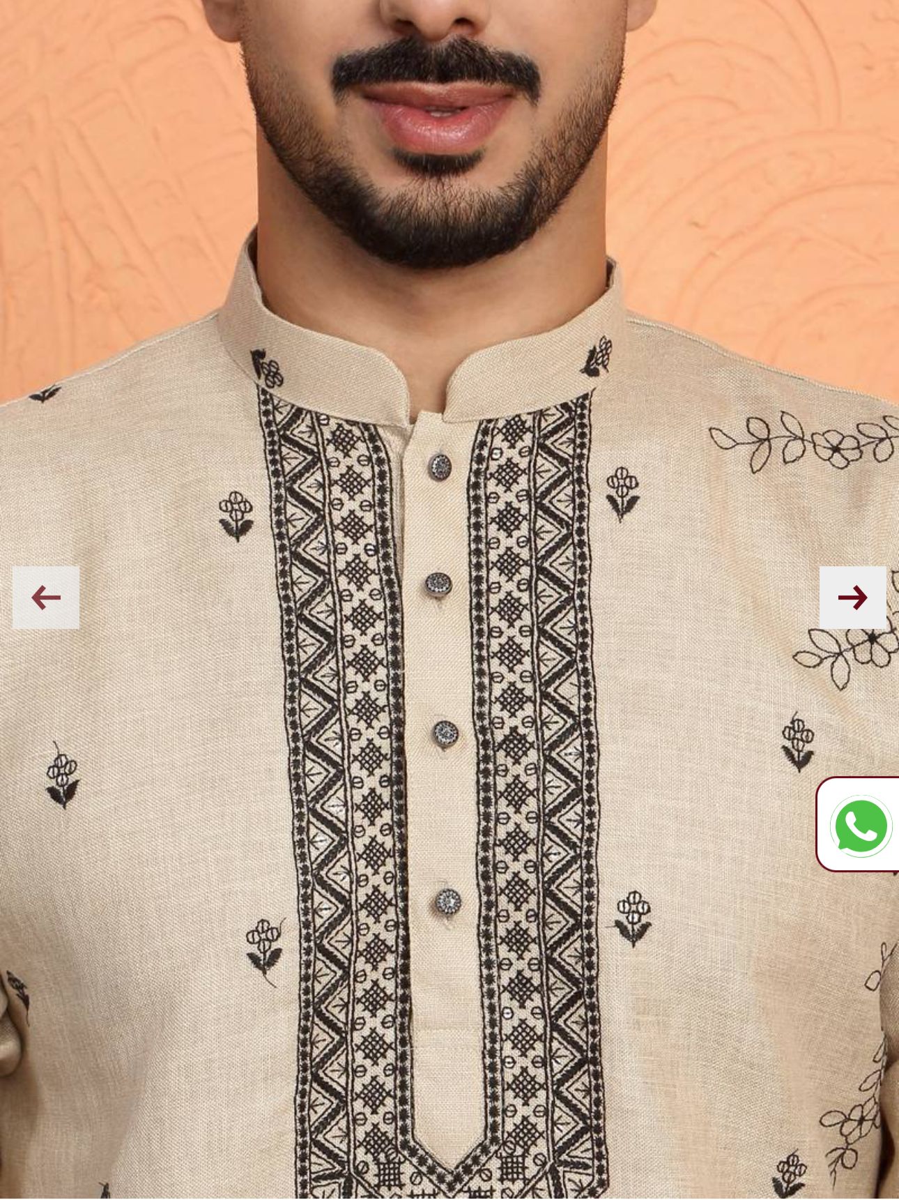 Yoke Design Embroidered Cotton Beige Kurta in Berlin