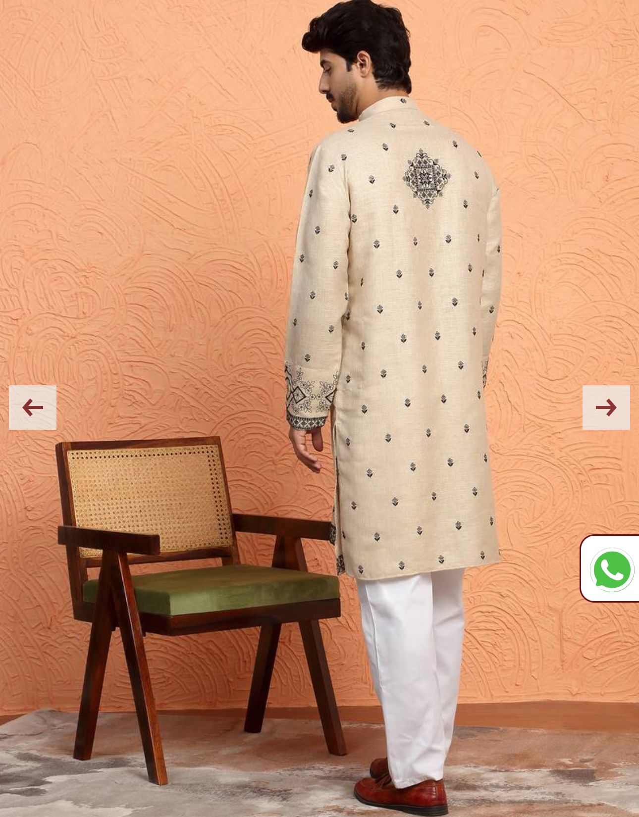 Yoke Design Embroidered Cotton Beige Kurta in Berlin