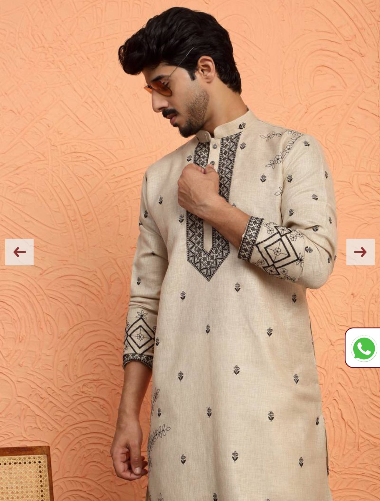 Yoke Design Embroidered Cotton Beige Kurta in Berlin