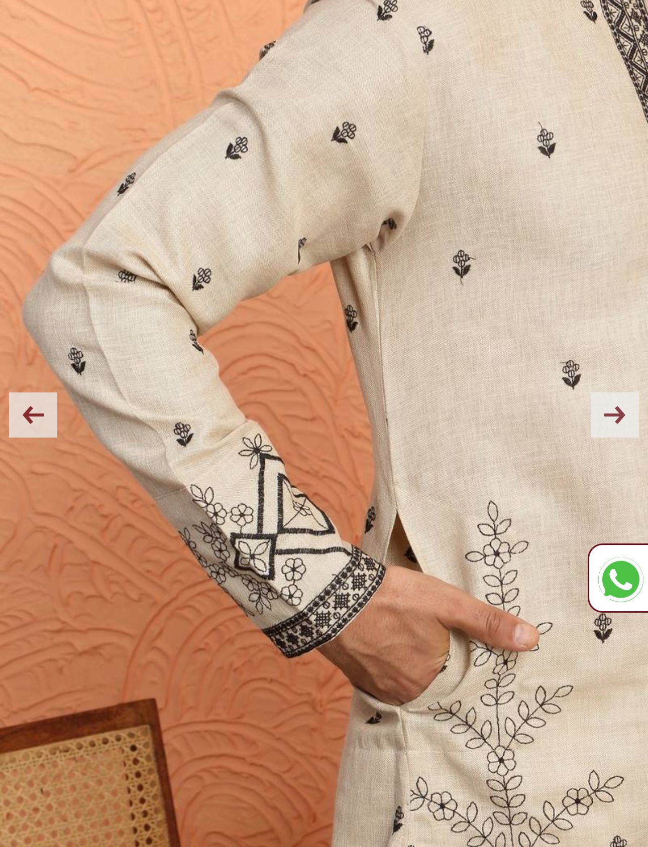 Yoke Design Embroidered Cotton Beige Kurta in Berlin