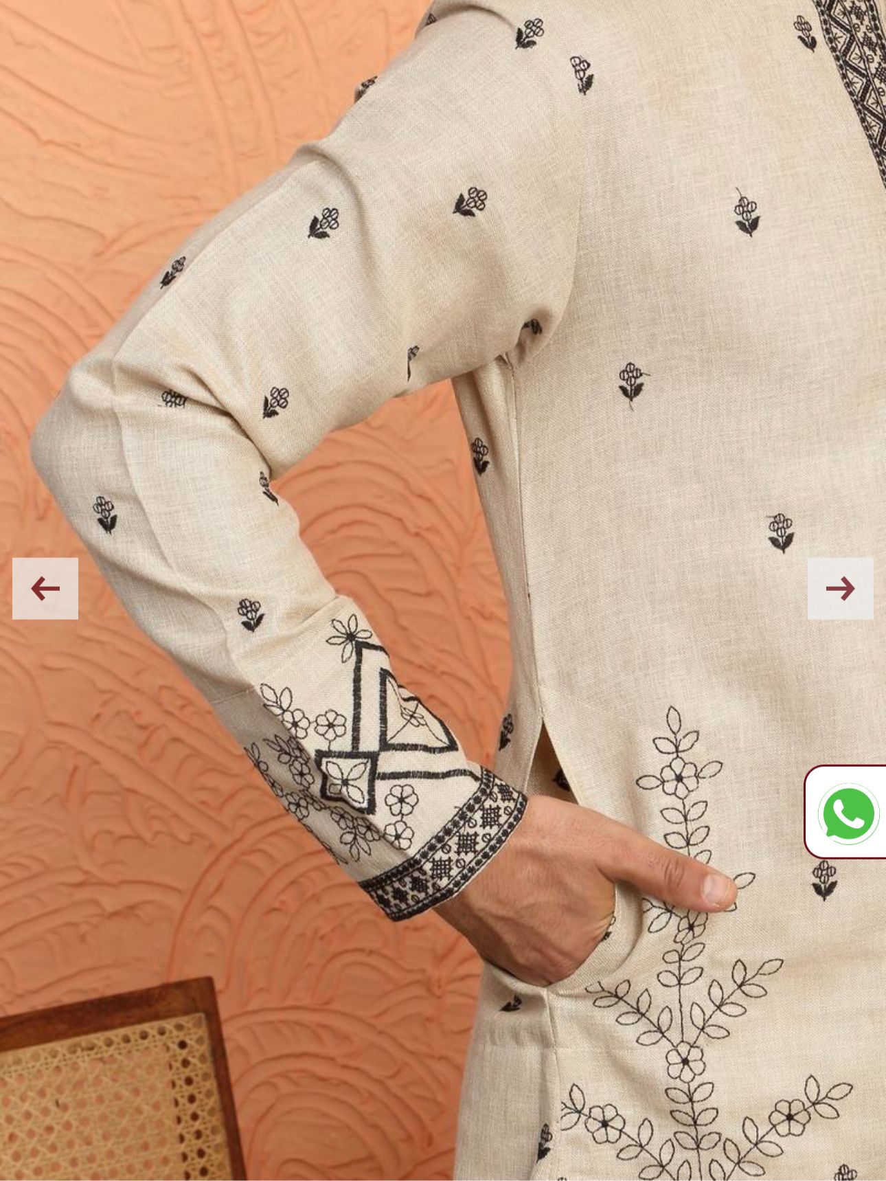 Yoke Design Embroidered Cotton Beige Kurta in Berlin