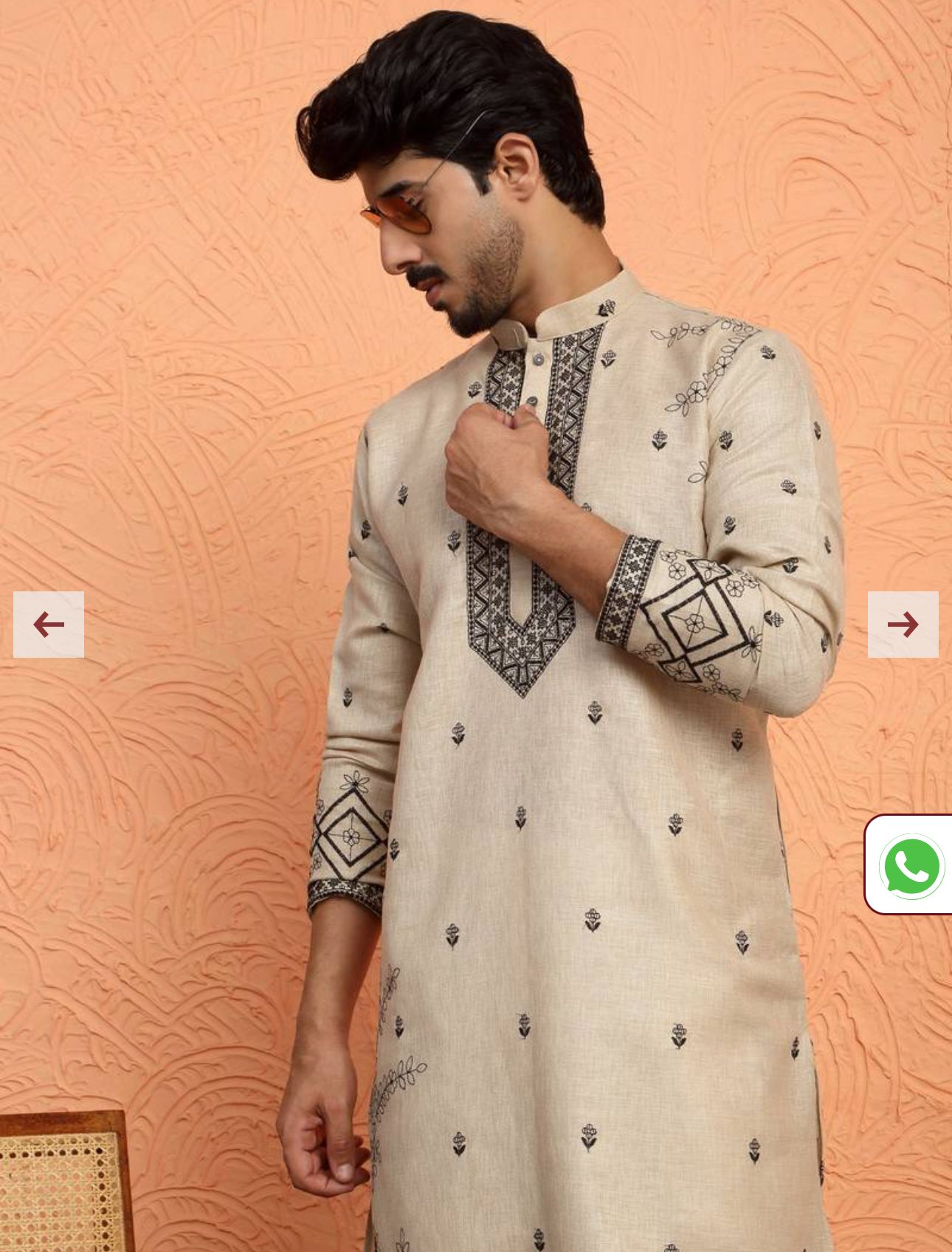 Yoke Design Embroidered Cotton Beige Kurta in Berlin
