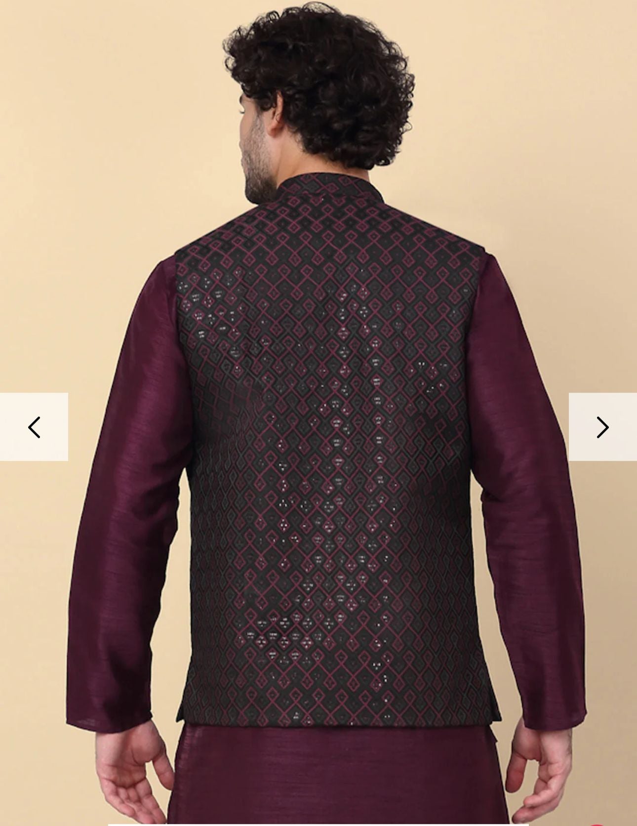 Silk Blend Kurta And Churidar With Jacquard Red Nehru Jacket