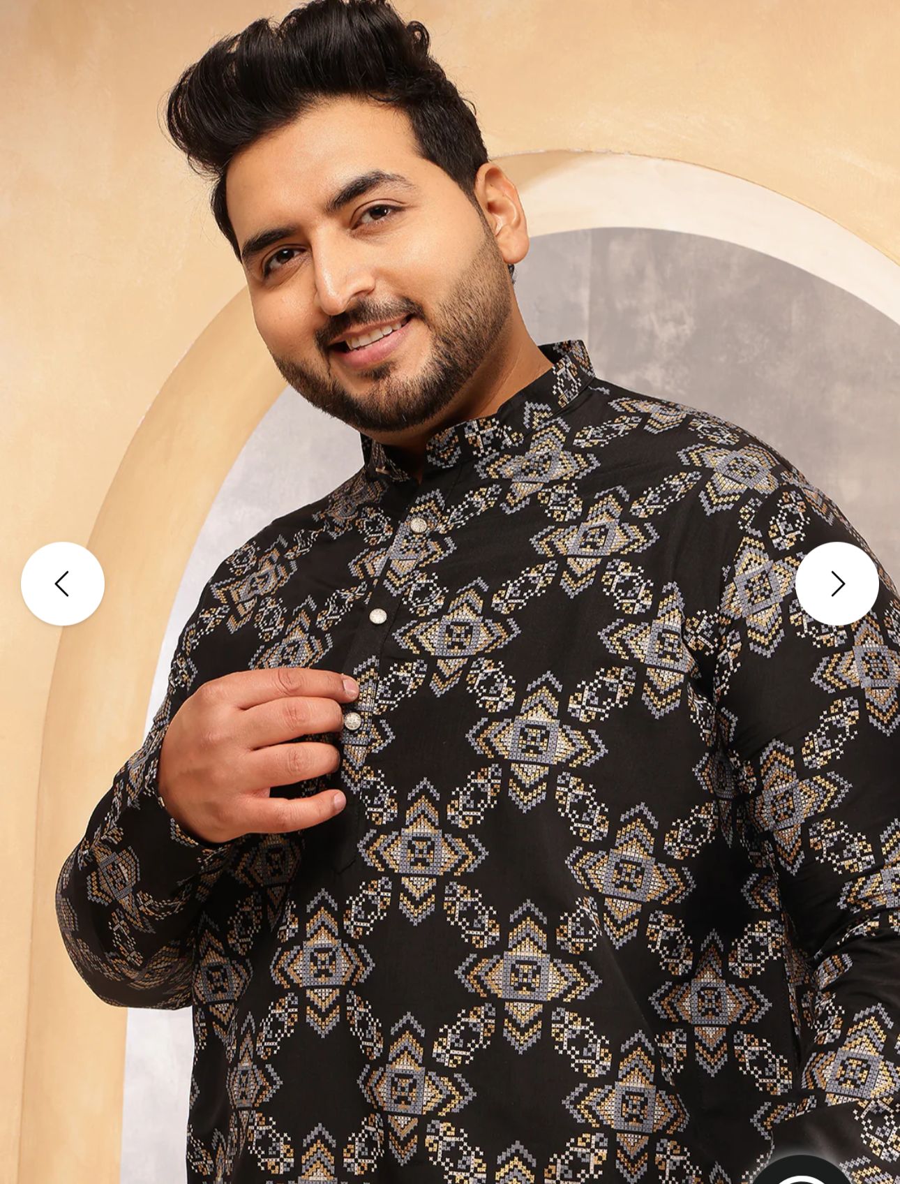Men's Cotton Linen Printed Black Long Kurta In Germany