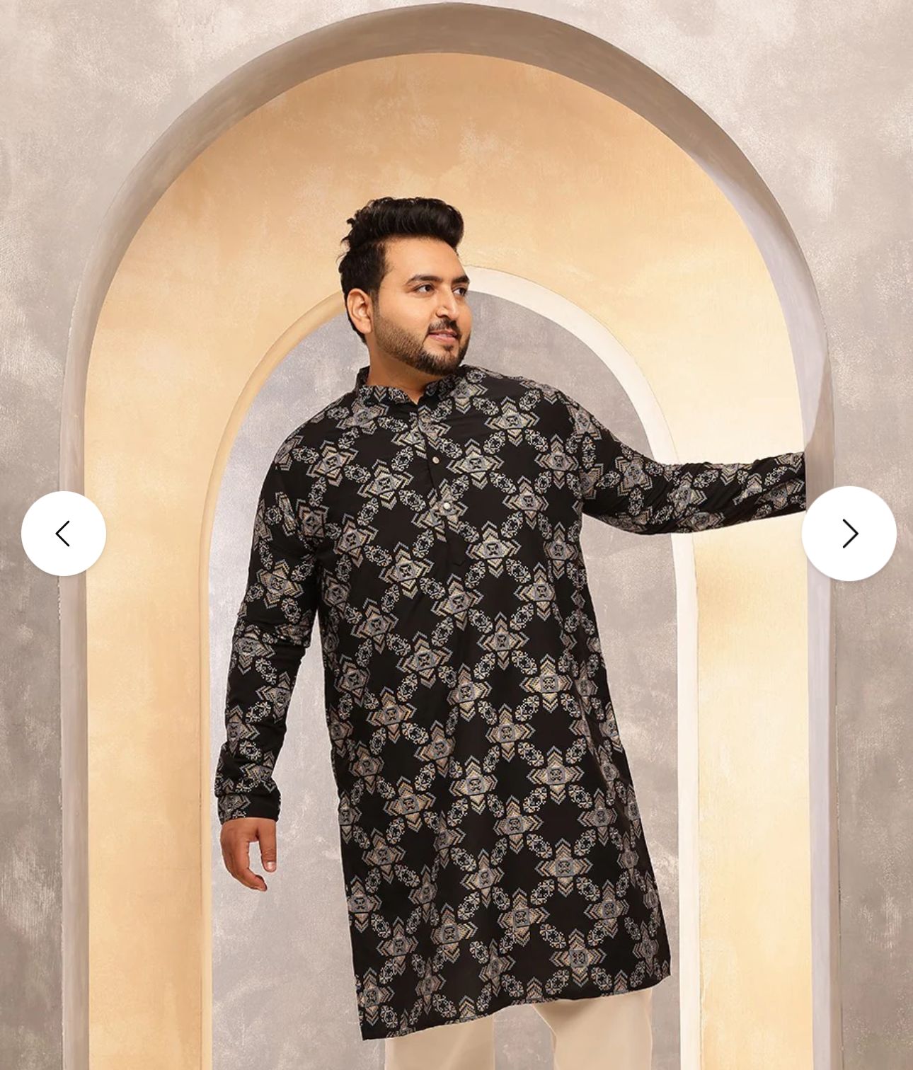 Men's Cotton Linen Printed Black Long Kurta In Germany