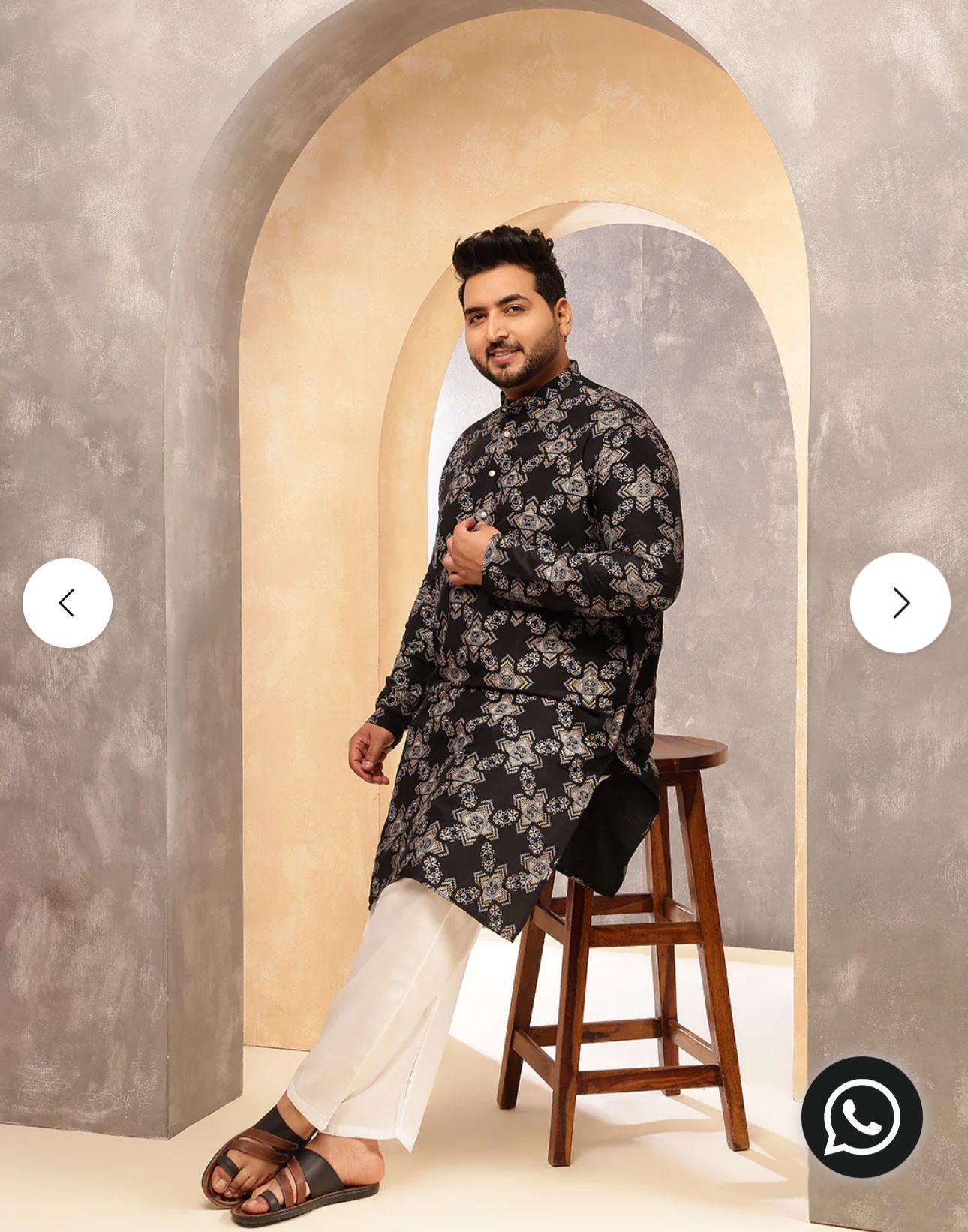 Men's Cotton Linen Printed Black Long Kurta In Germany