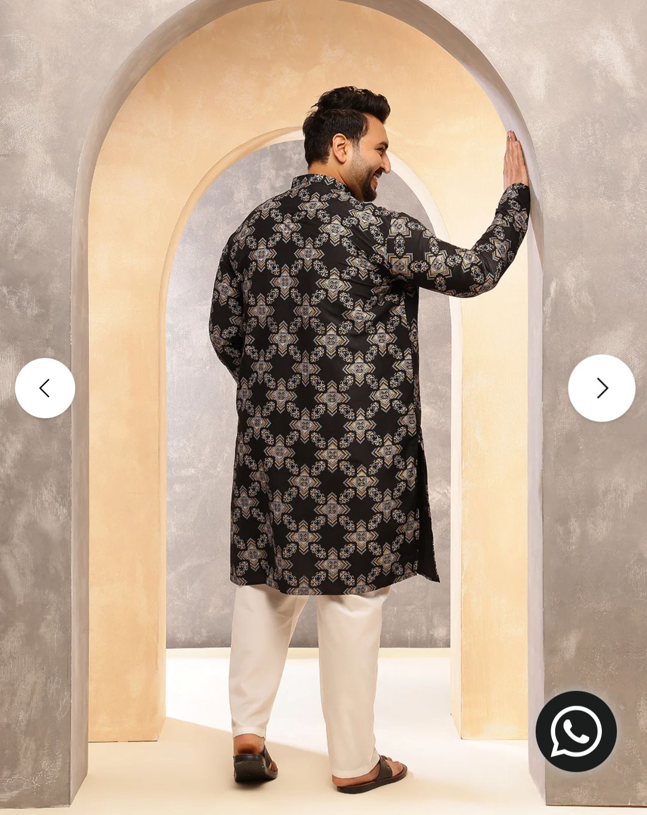 Men's Cotton Linen Printed Black Long Kurta In Germany