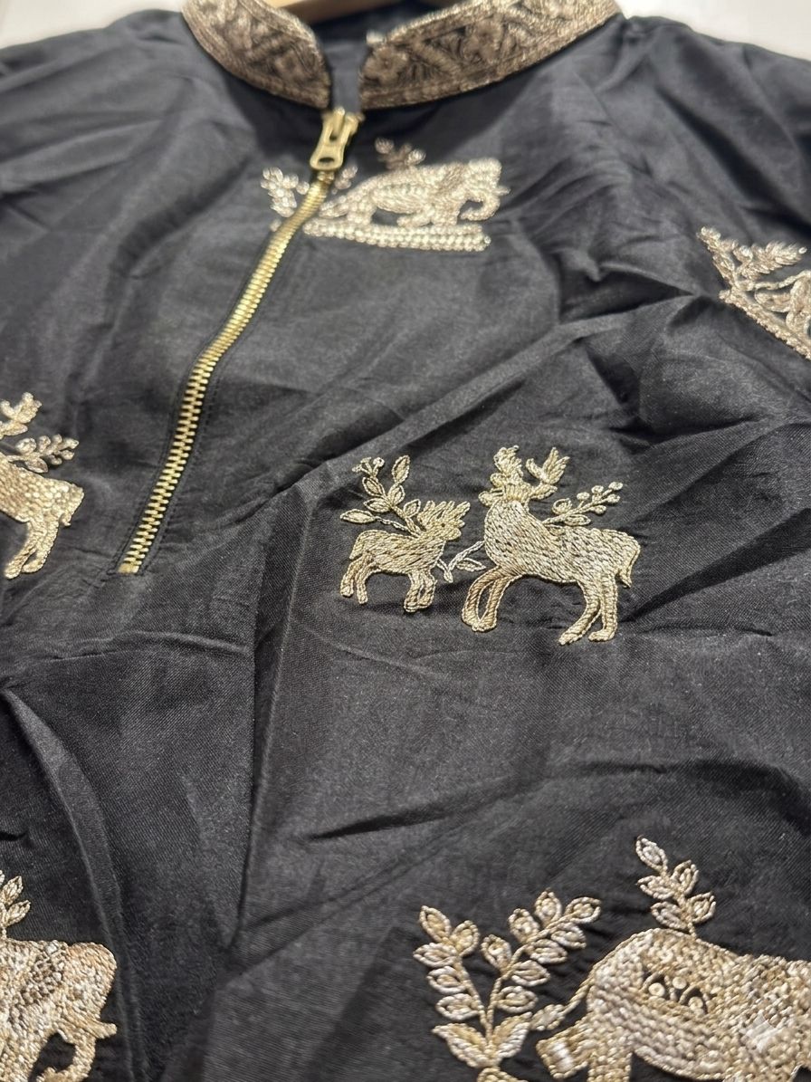 Cotton Silk Ethnic Motifs Embroidered Black Kurta With Trouser Pant in Germany