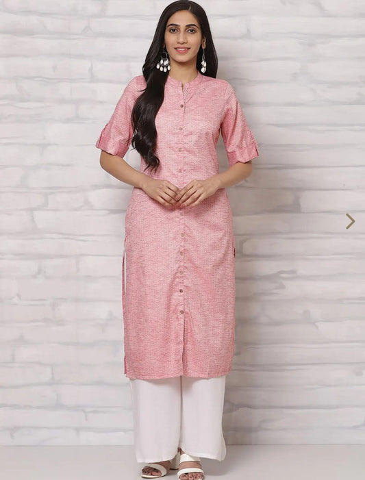 Pink Woven Pattern Straight Kurta in Germany