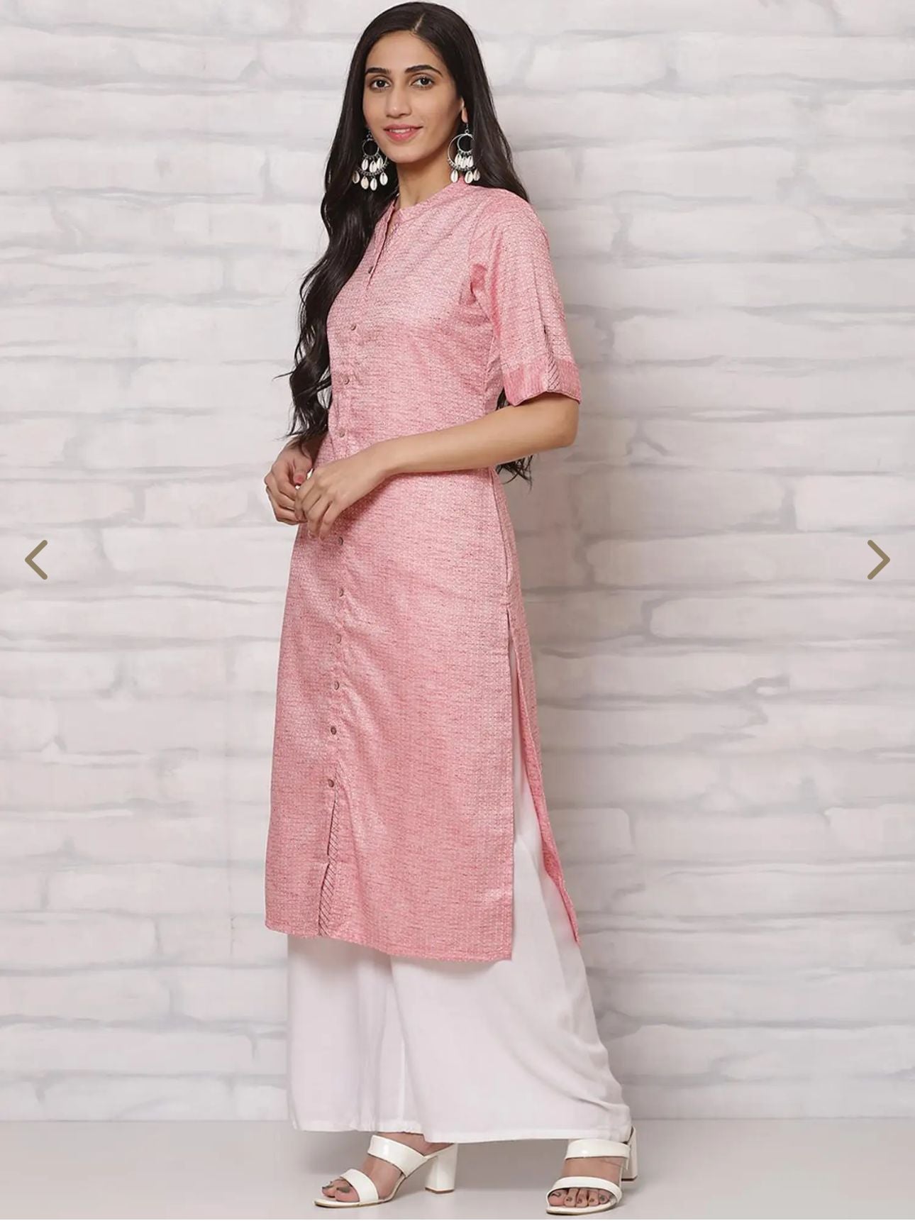 Pink Woven Pattern Straight Kurta in Germany