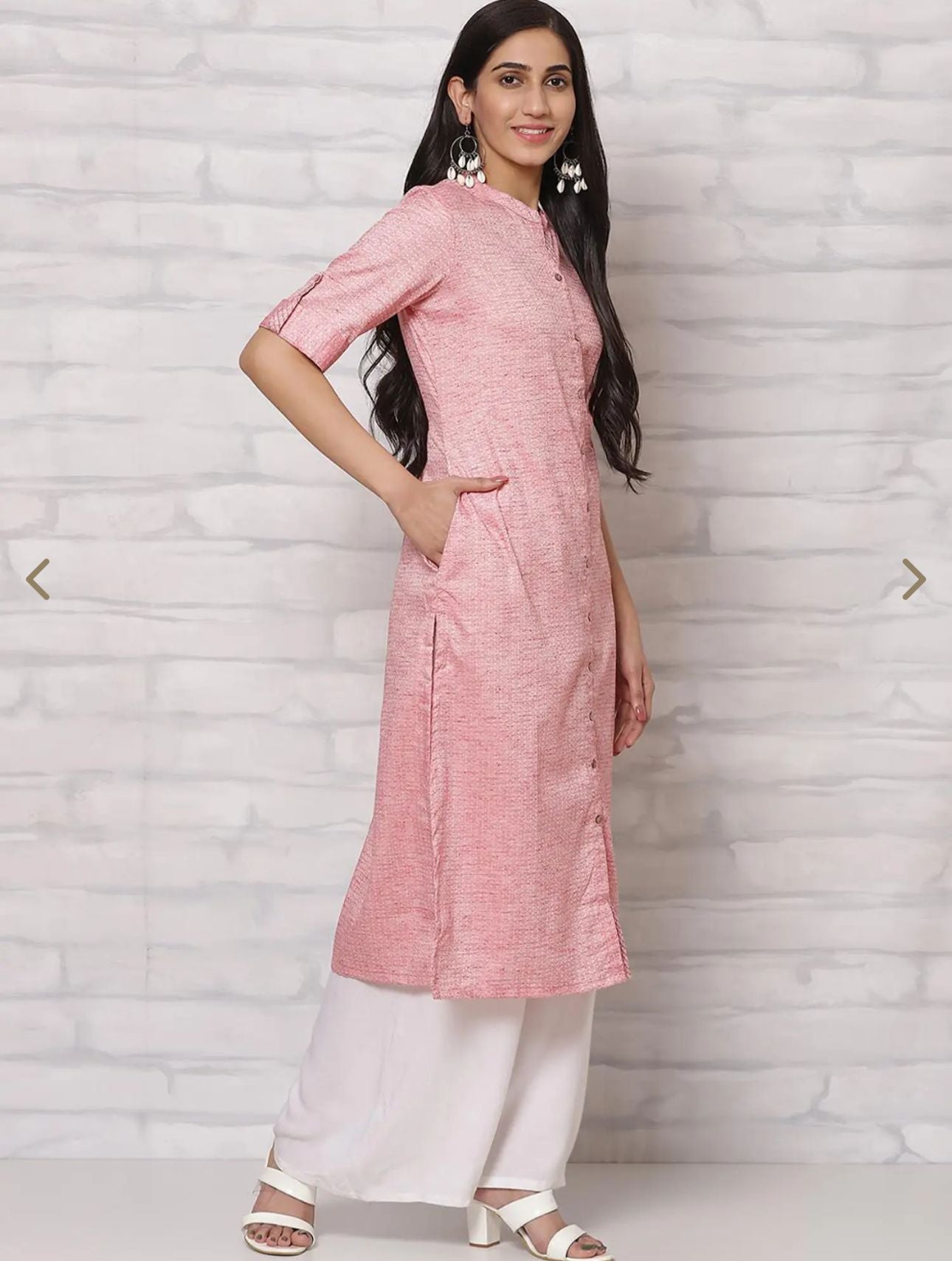 Pink Woven Pattern Straight Kurta in Germany