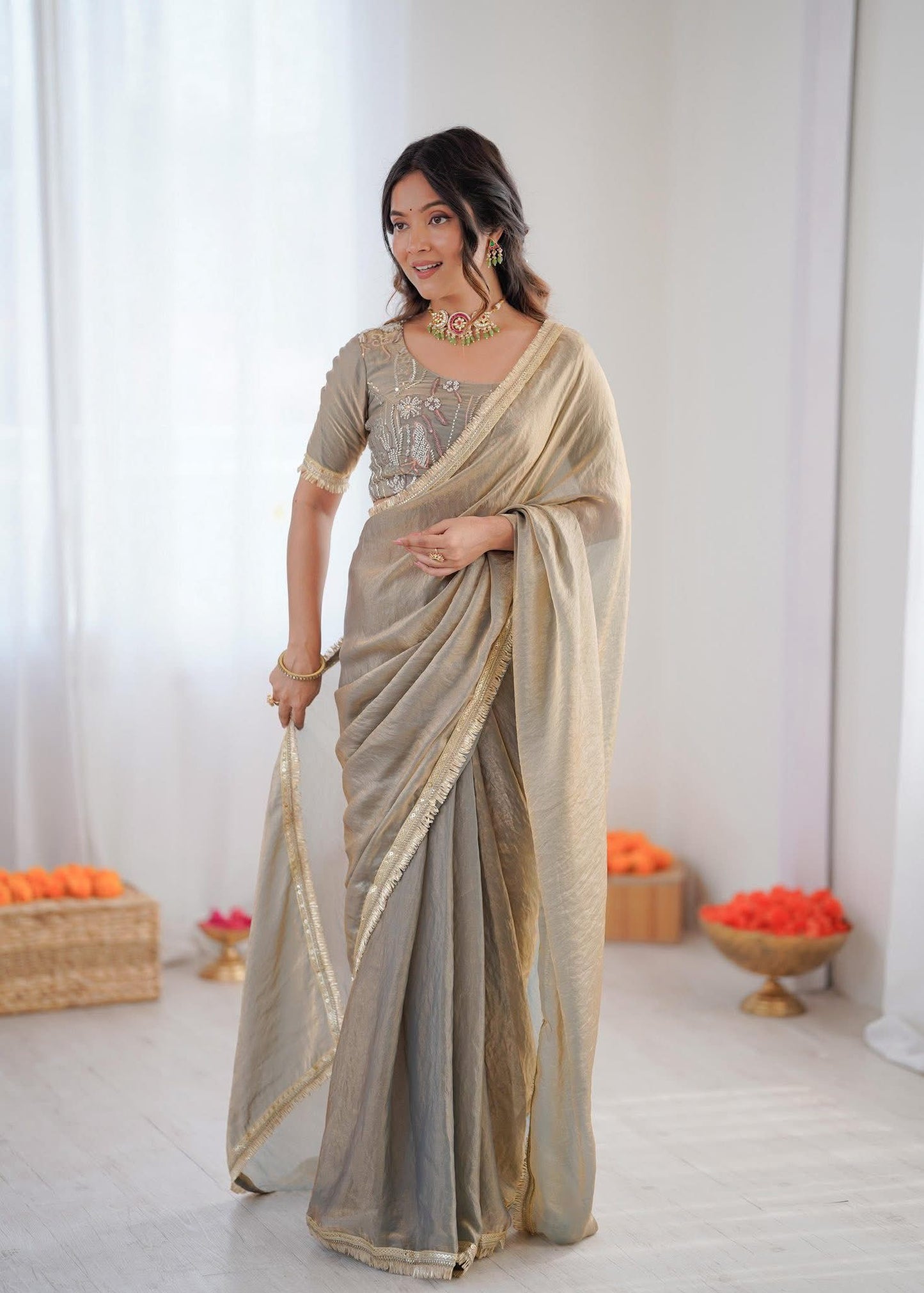 Heavy fendy Silk Saree with Stitched Blouse in Germany