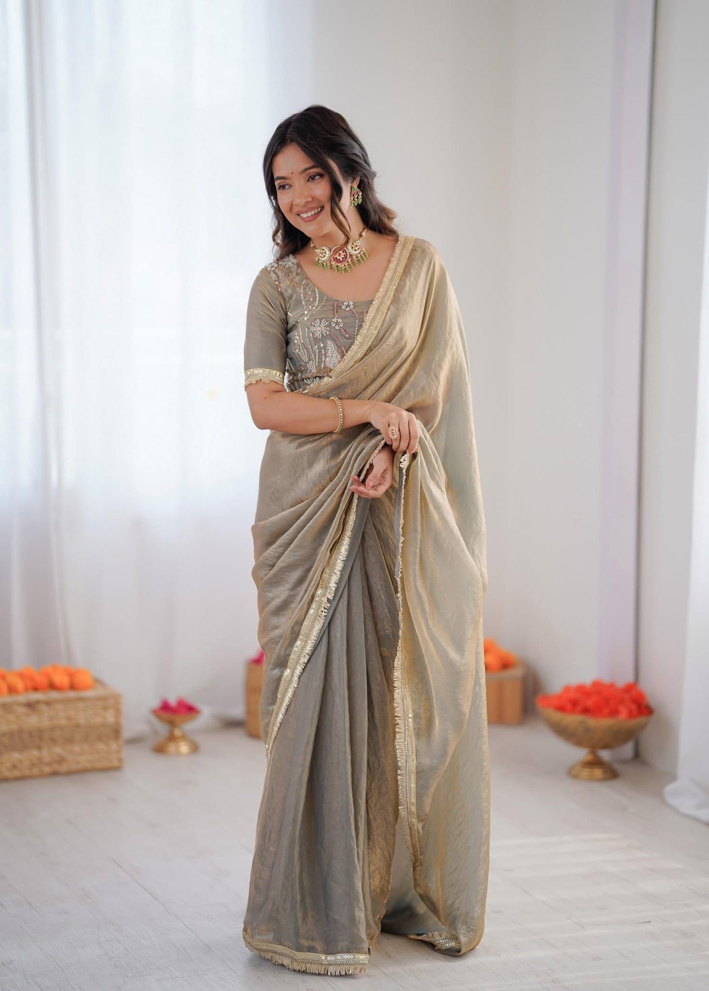 Heavy fendy Silk Saree with Stitched Blouse in Germany