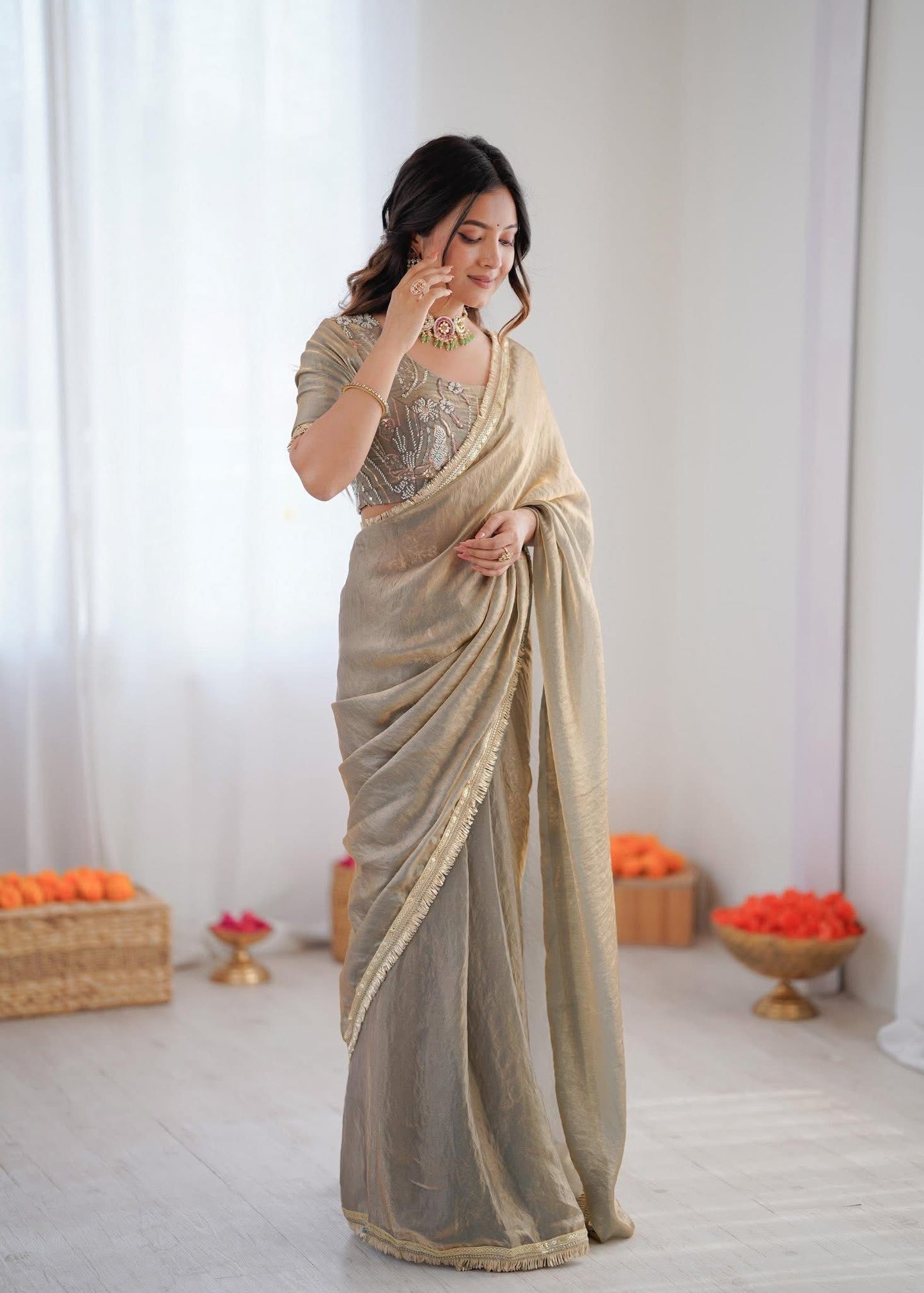 Heavy fendy Silk Saree with Stitched Blouse in Germany