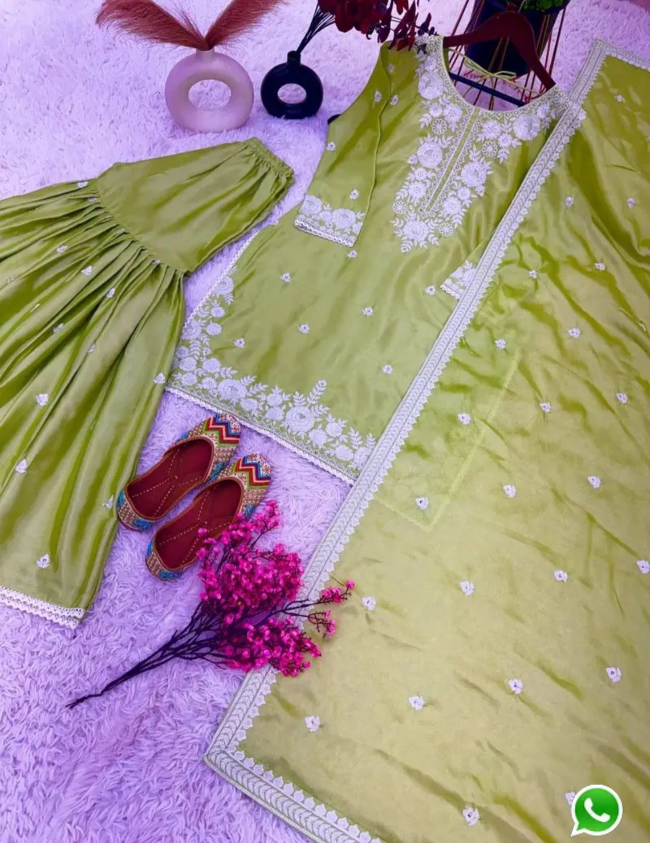 Green Color Heavy Chinnon Silk With Sequence Work Top Sharara Suit in Germany