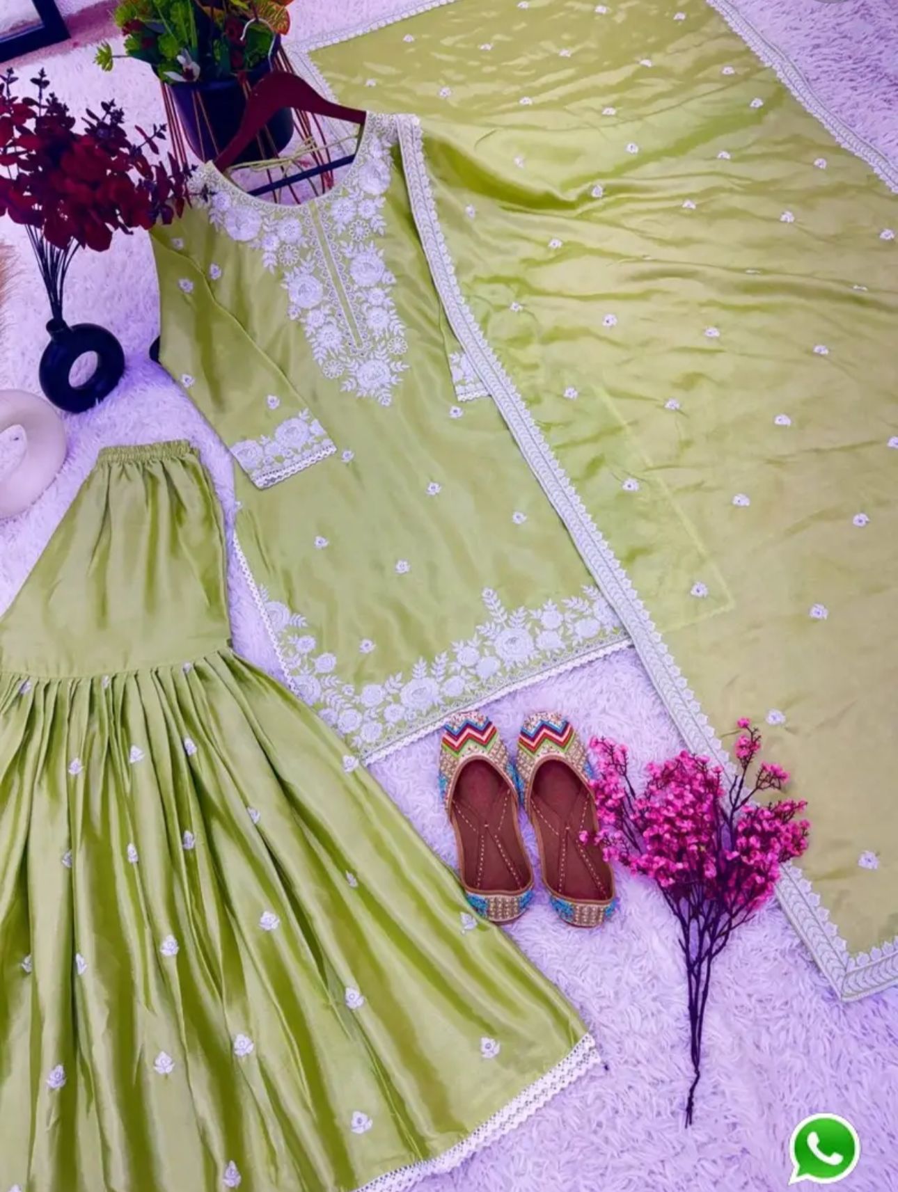 Green Color Heavy Chinnon Silk With Sequence Work Top Sharara Suit in Germany