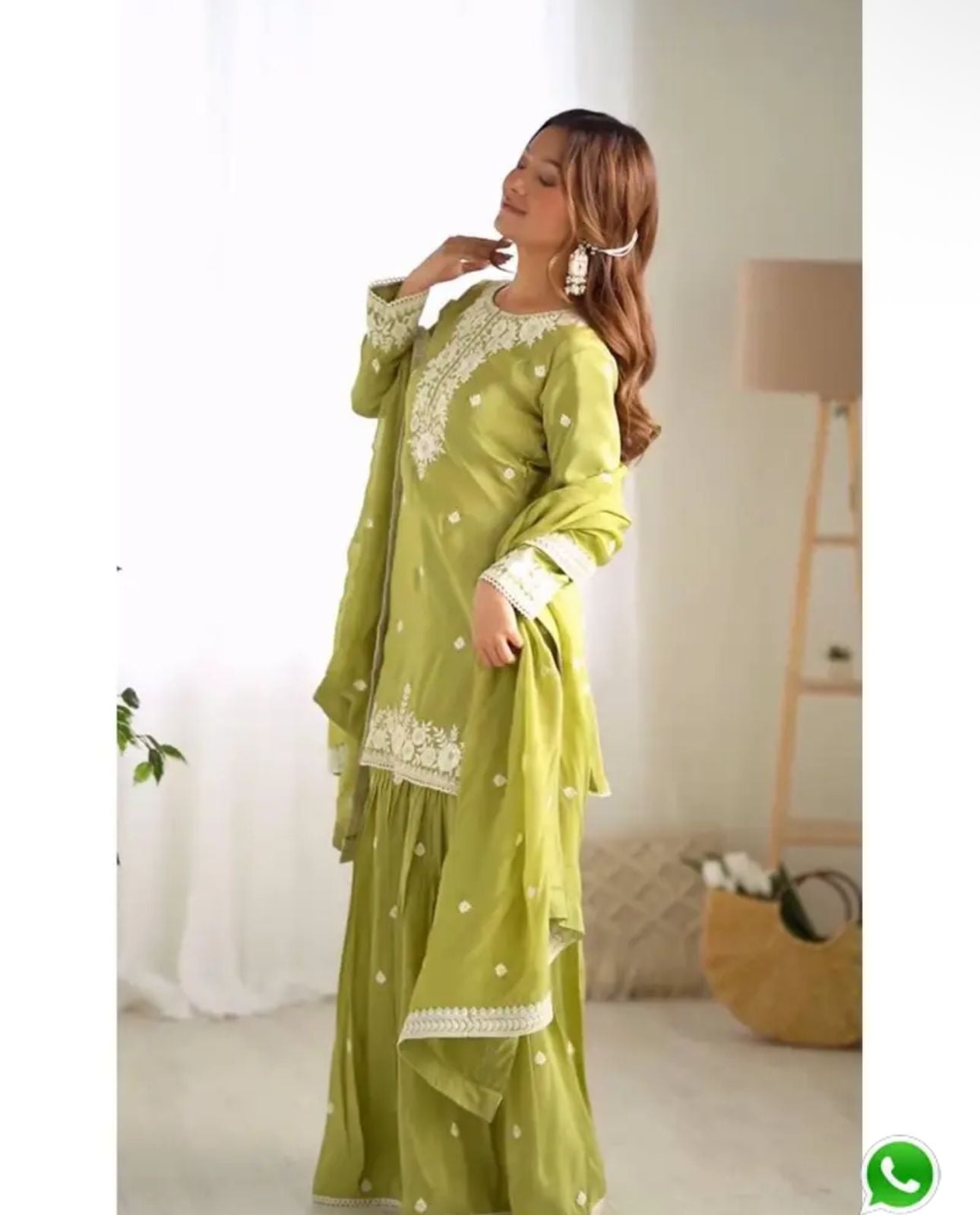 Green Color Heavy Chinnon Silk With Sequence Work Top Sharara Suit in Germany