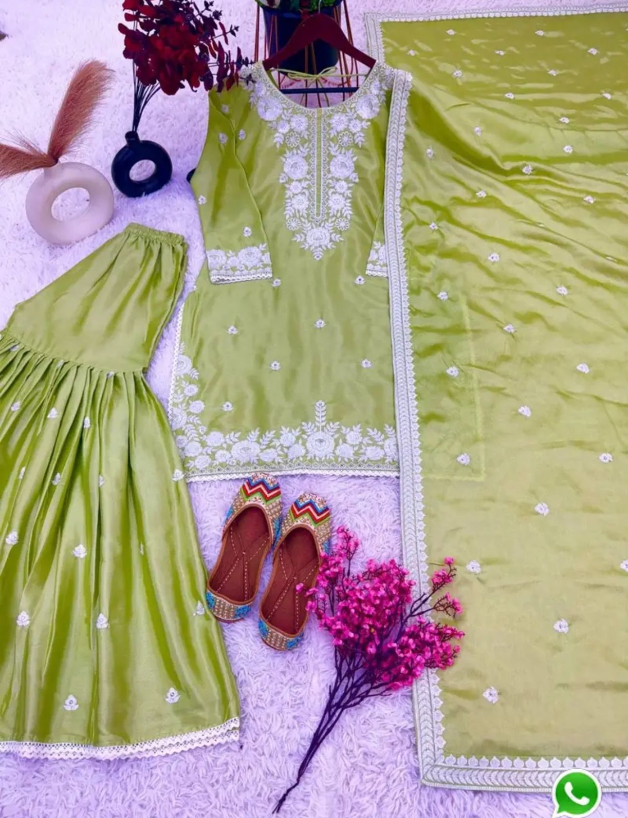 Green Color Heavy Chinnon Silk With Sequence Work Top Sharara Suit in Germany