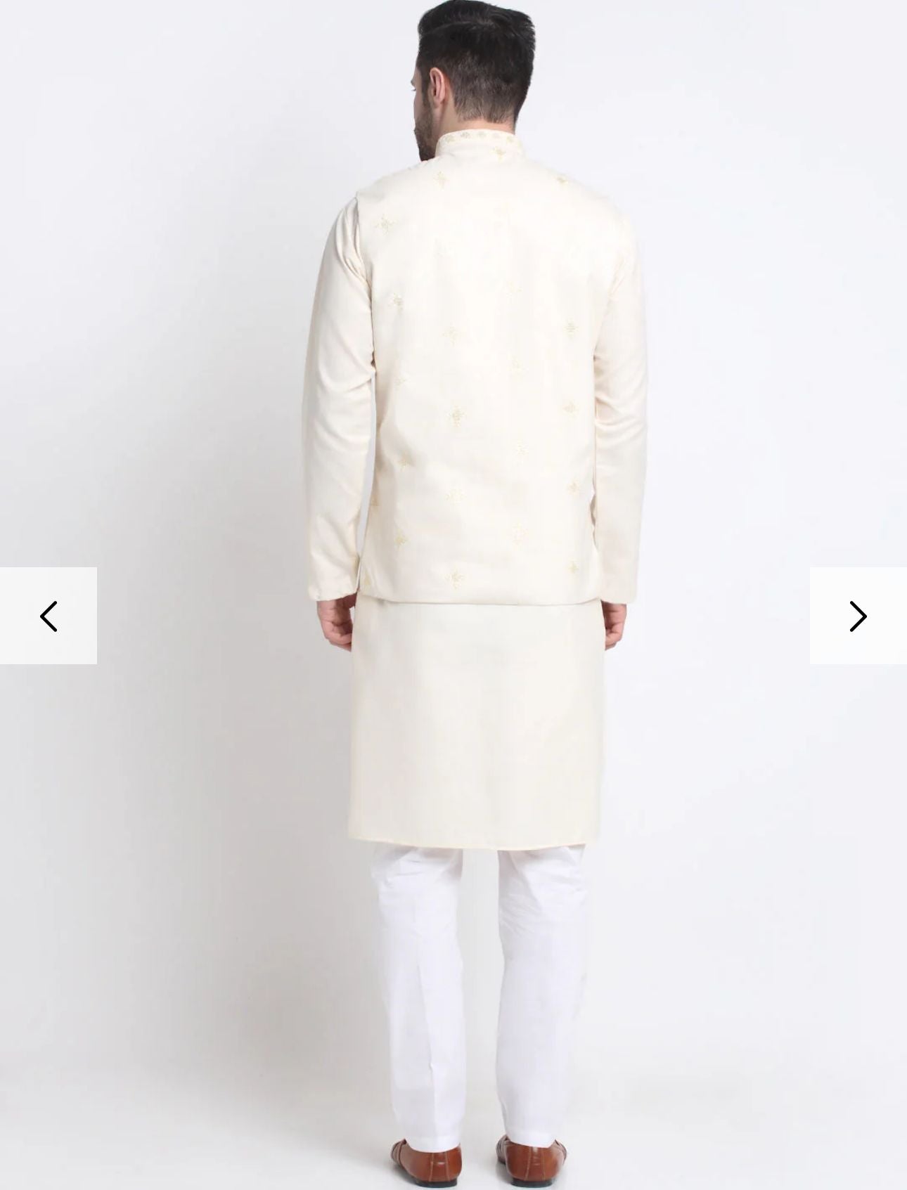Men's Cotton Blend Solid Kurta and White Elastic Waistband Pyjama With Cotton Embroided Sequenced Nehru Jacket in Germany