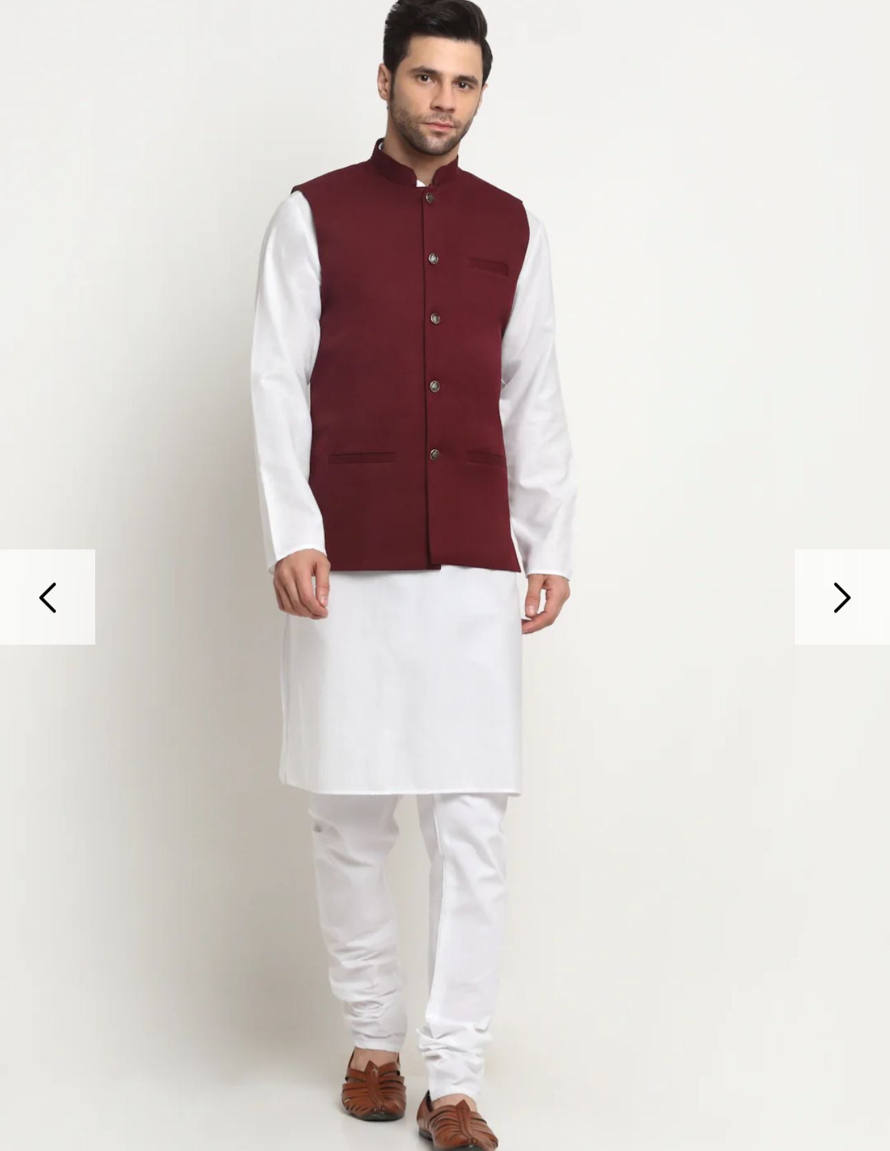 Cotton Solid White Kurta Churidar With Twill Nehru Jacket Set in Germany