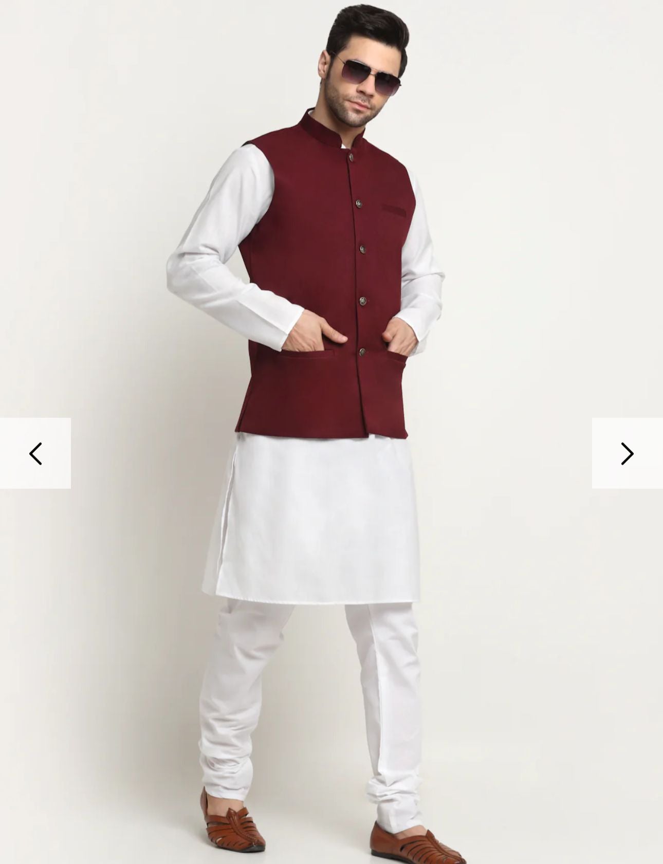 Cotton Solid White Kurta Churidar With Twill Nehru Jacket Set in Germany