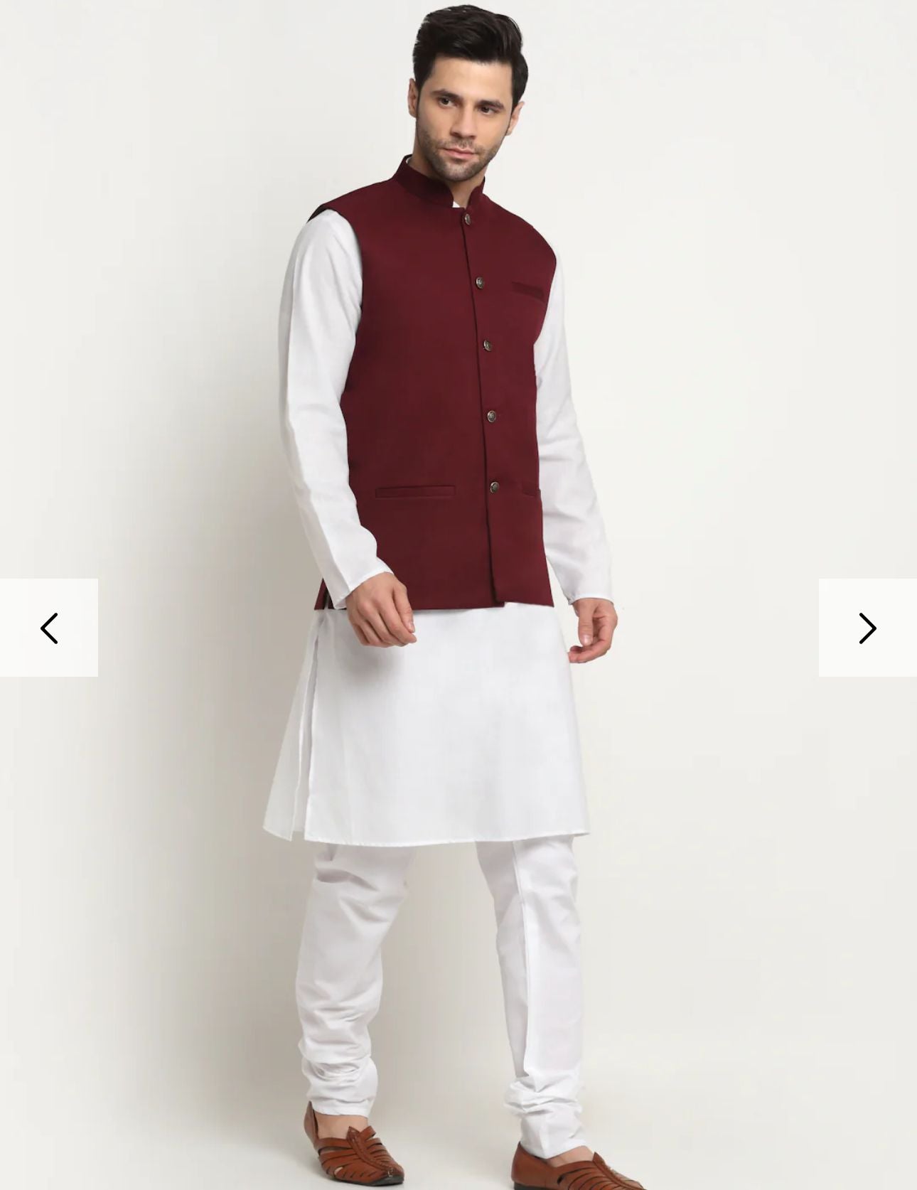 Cotton Solid White Kurta Churidar With Twill Nehru Jacket Set in Germany