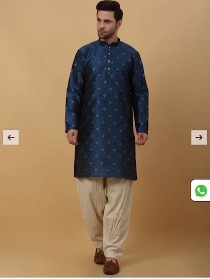 Men's Silk Blend Jacquard Sequenced Kurta
