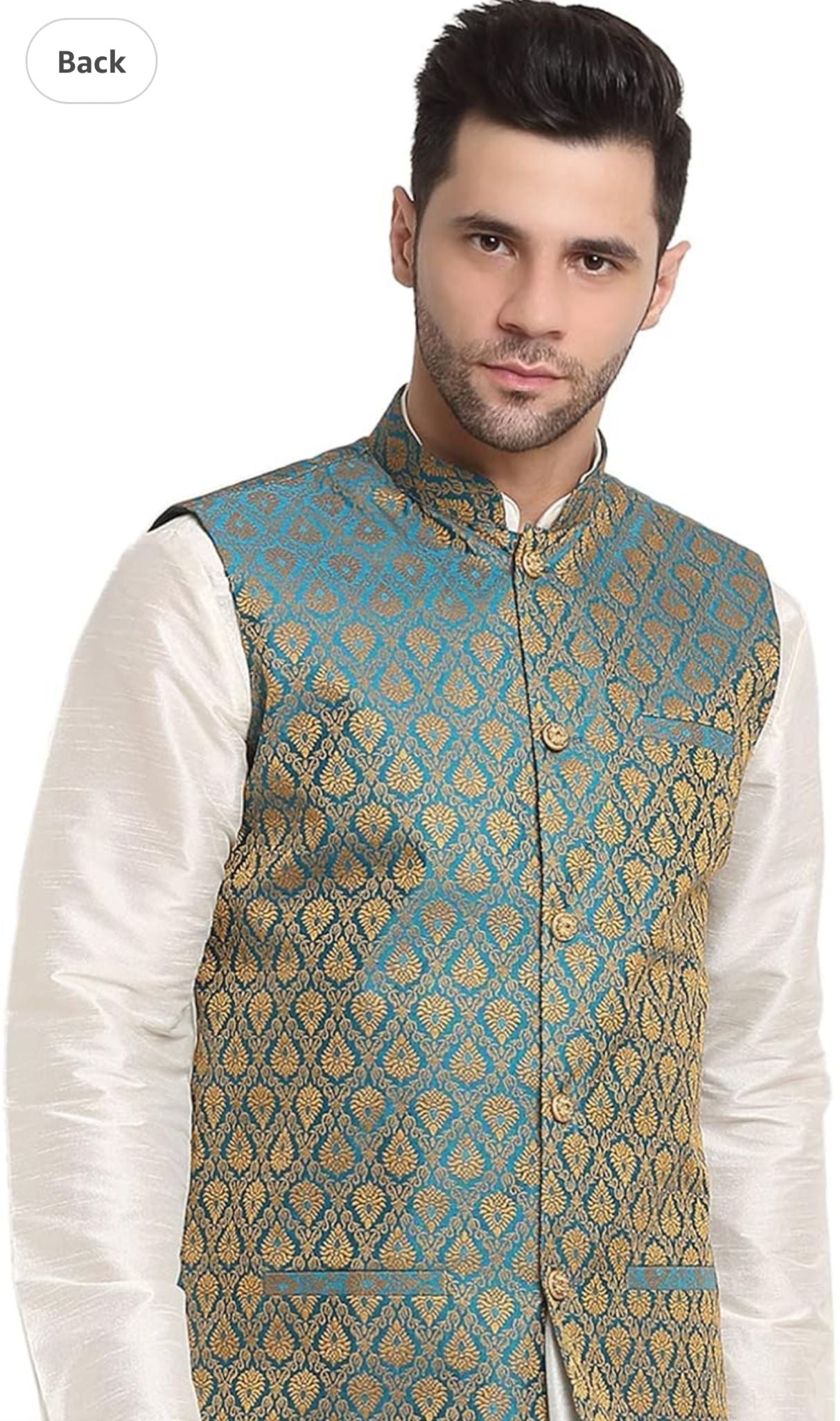 Men Silk Blend Kurta And Pajama Paisley Nehru Jacket Only in Germany