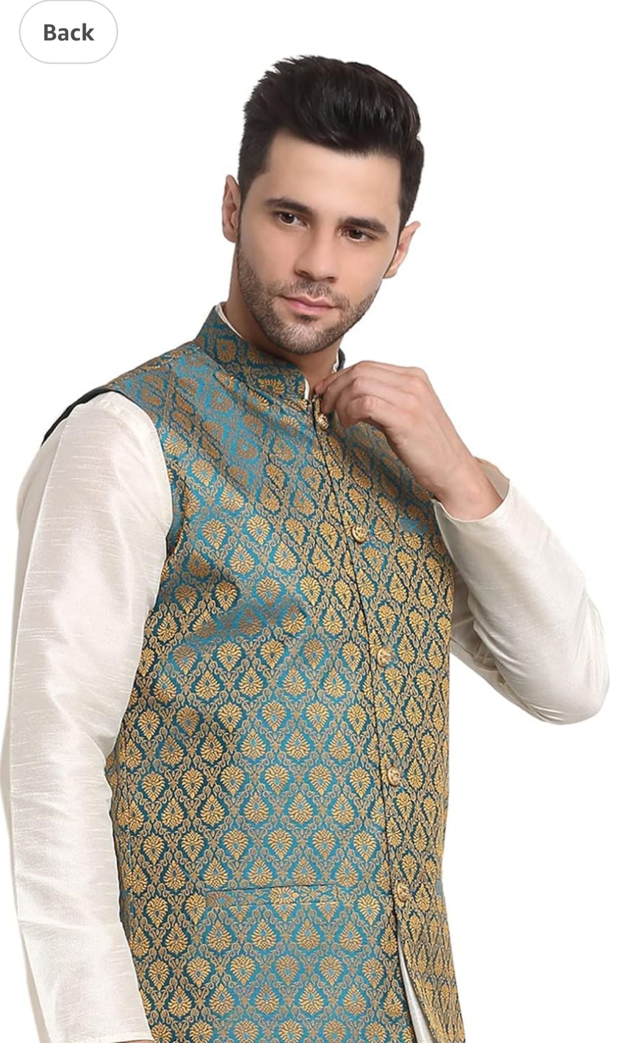Men Silk Blend Kurta And Pajama Paisley Nehru Jacket Only in Germany
