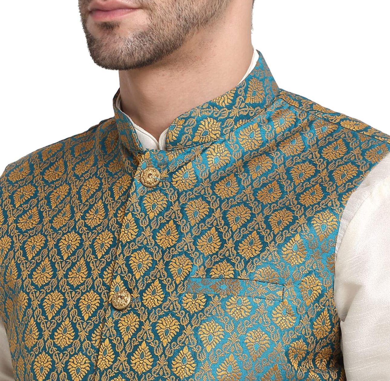 Men Silk Blend Kurta And Pajama Paisley Nehru Jacket Only in Germany