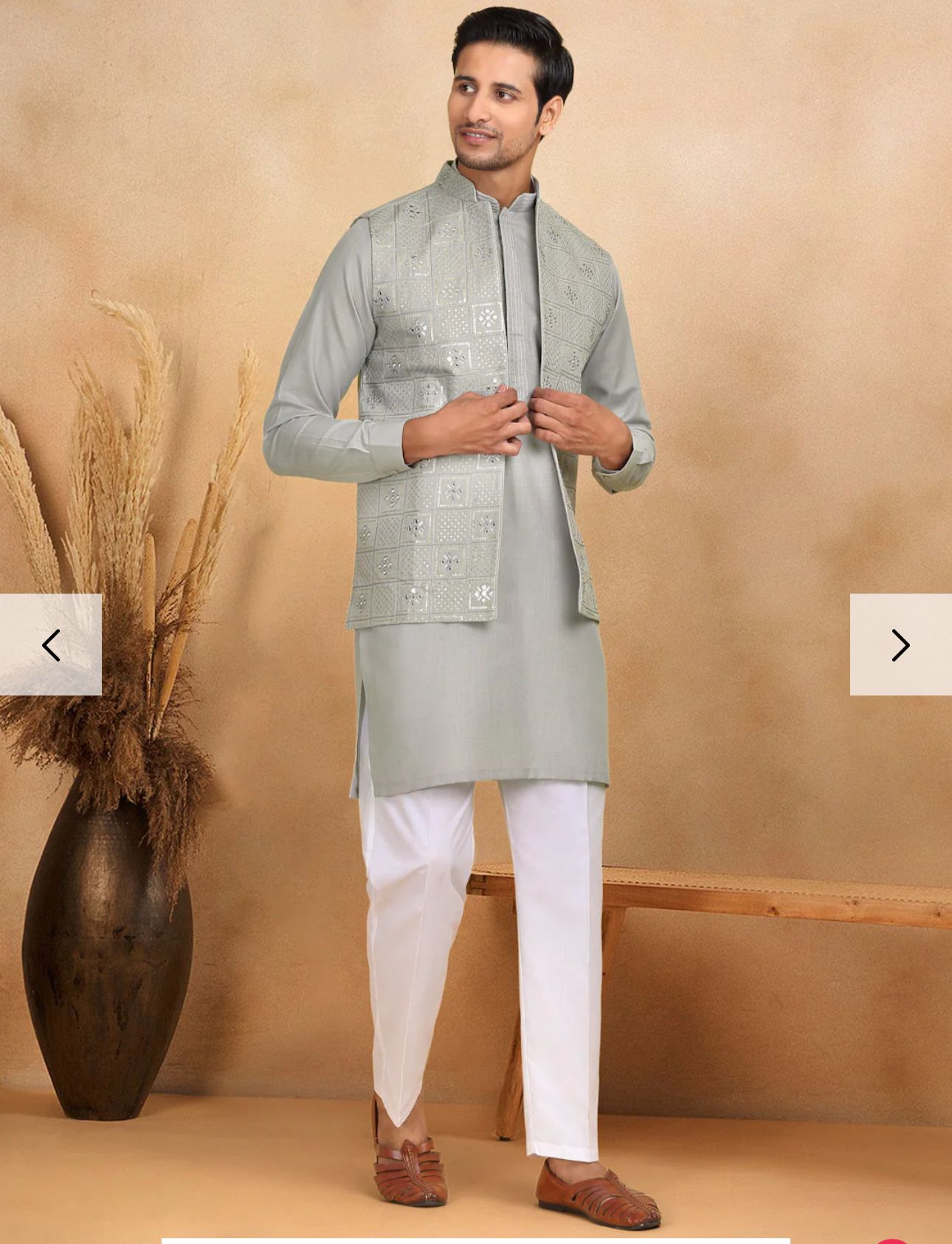 Cotton Regular Straight Kurta Trouser With Sequin Embroidery Open Nehru Jacket Set in Germany